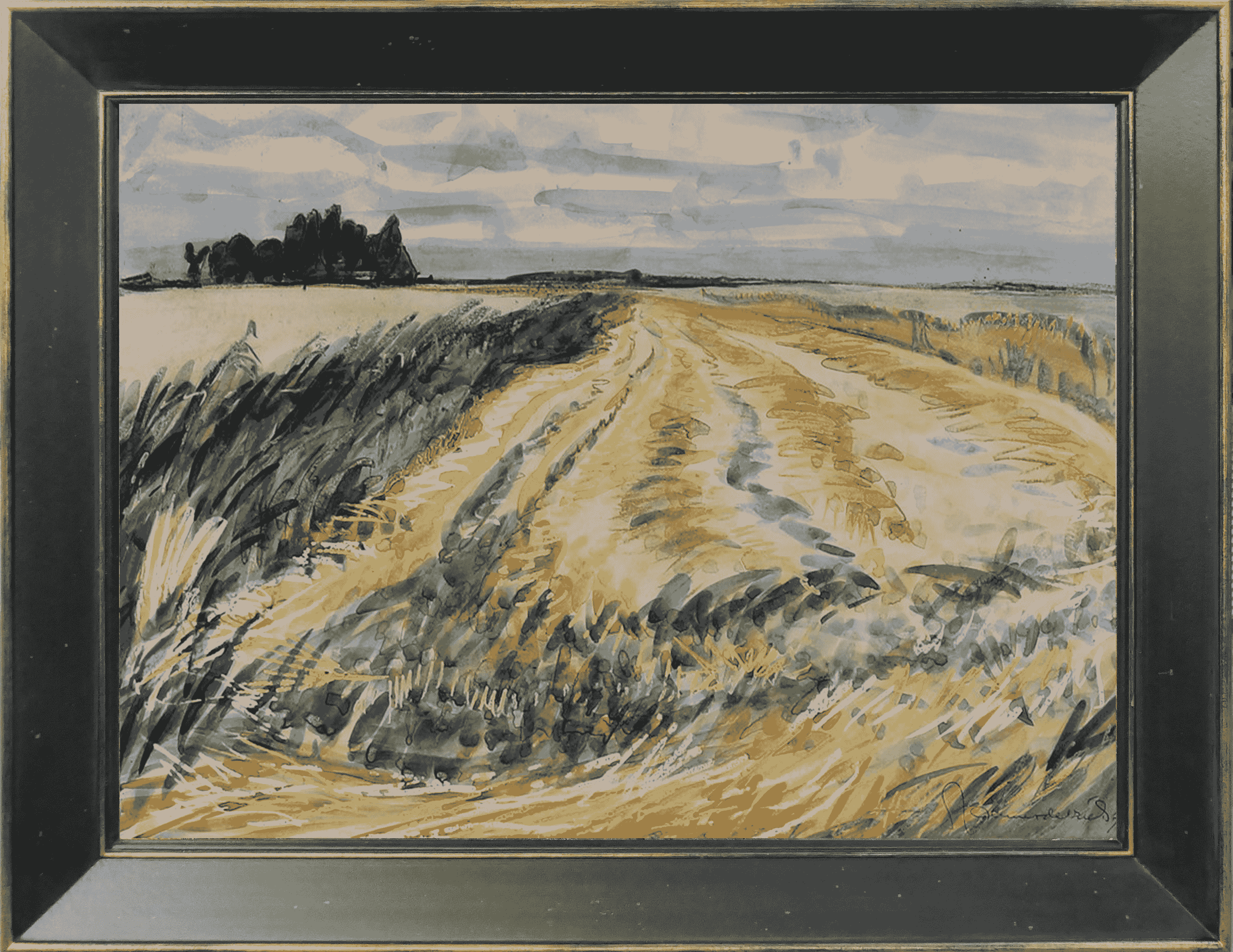 Jannes de Vries - Akkerlandschap op het hoge land in Groningen (met lijst)