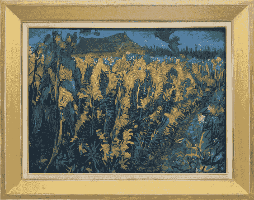 Johan Dijkstra - Gronings landschap met twee zonnebloemen (met lijst)