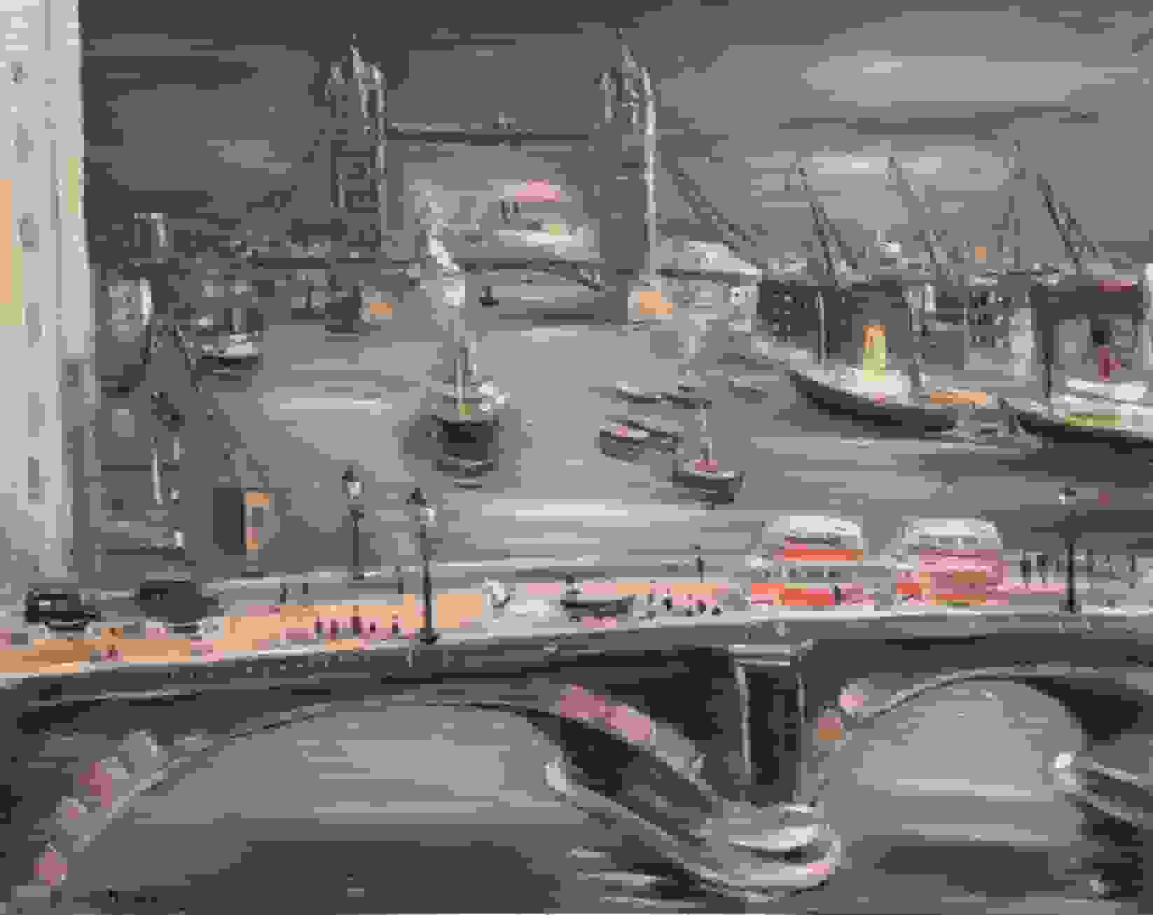 Gezicht op de Tower bridge over de Thames rivier