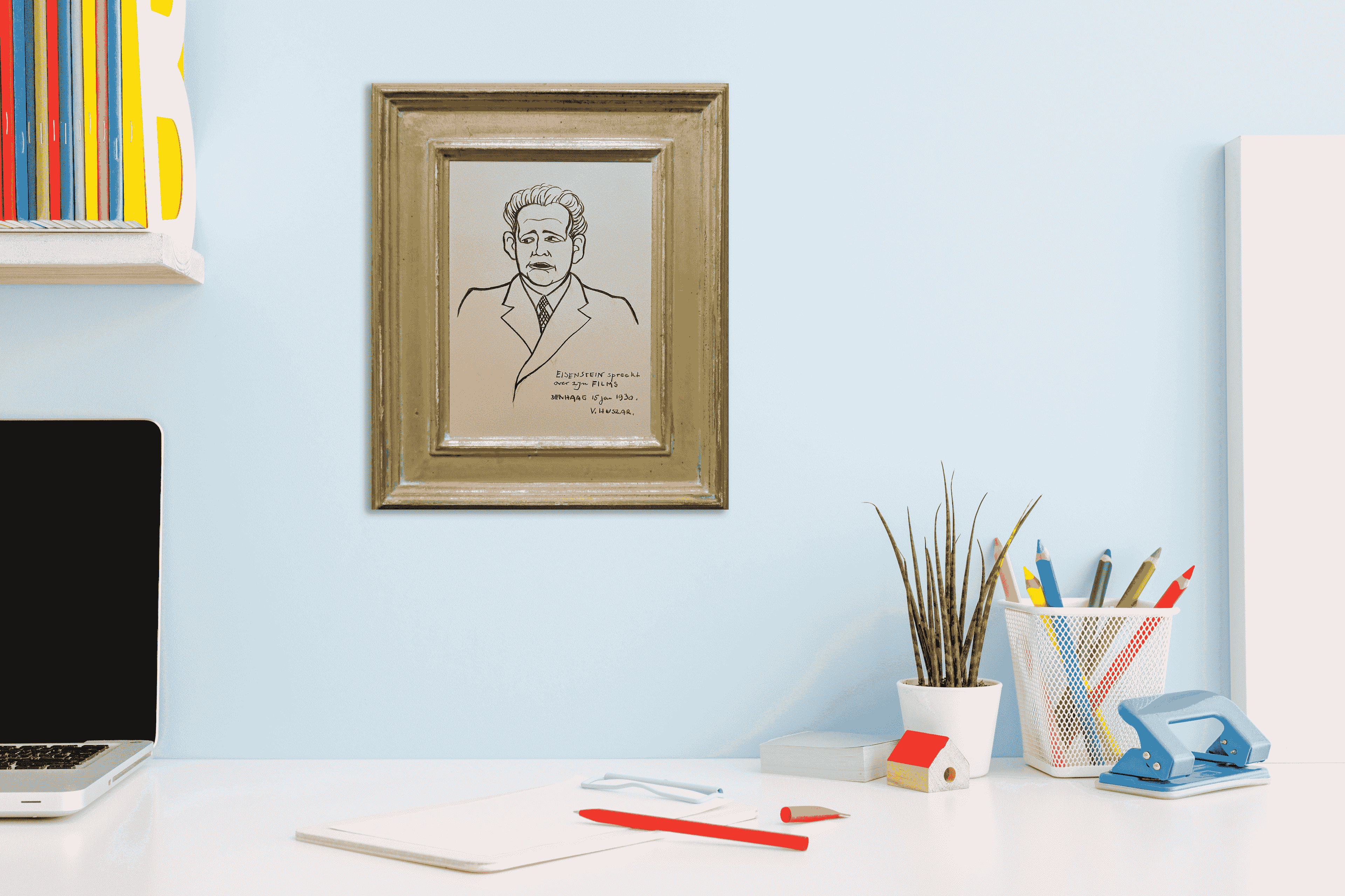 Vilmos Huszár - Portret van Sergej Eisenstein: Rusissch regisseur (in interieur)