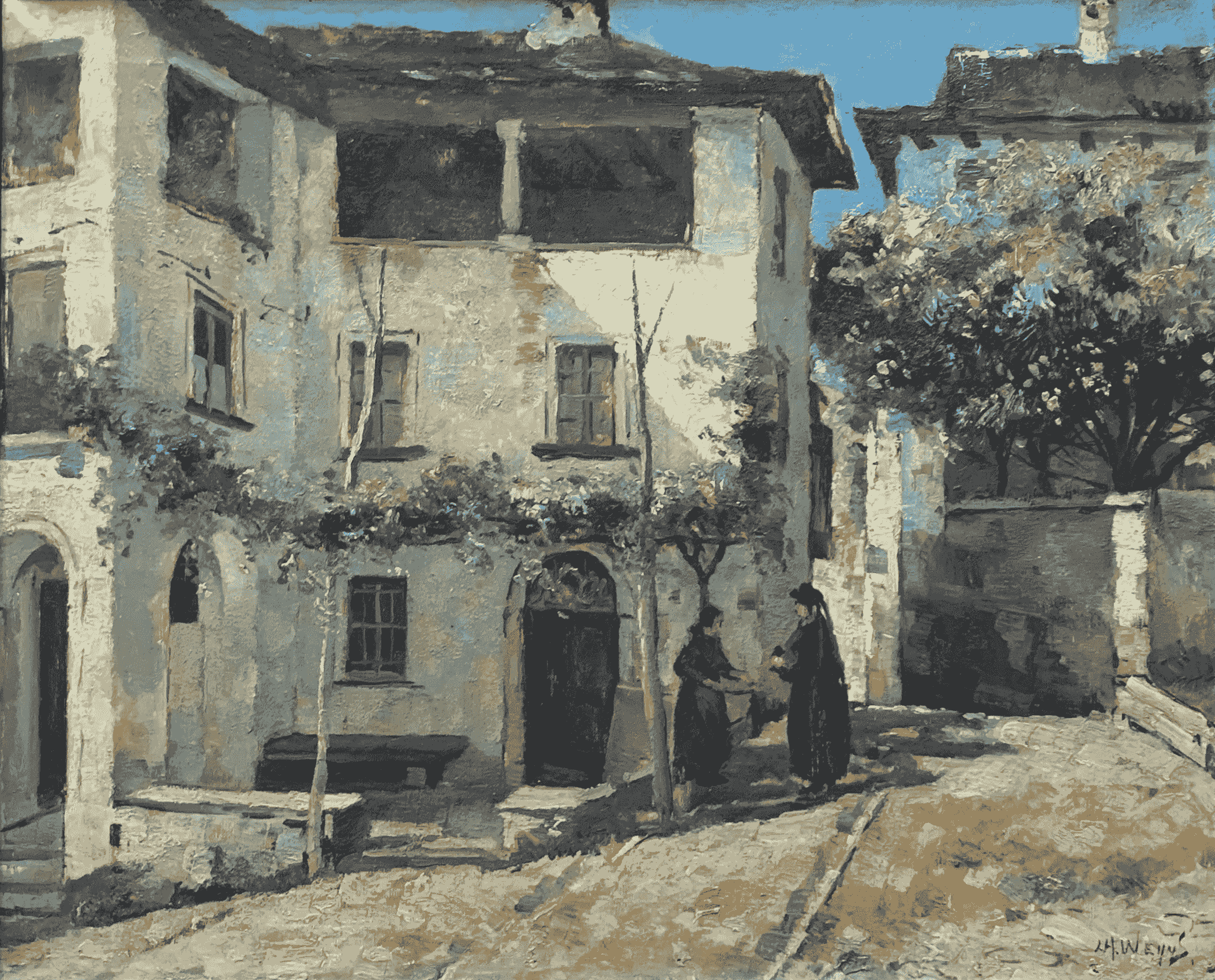 Jan Harm Weijns - Verstild dorpsgezicht (ergens in het buitenland)