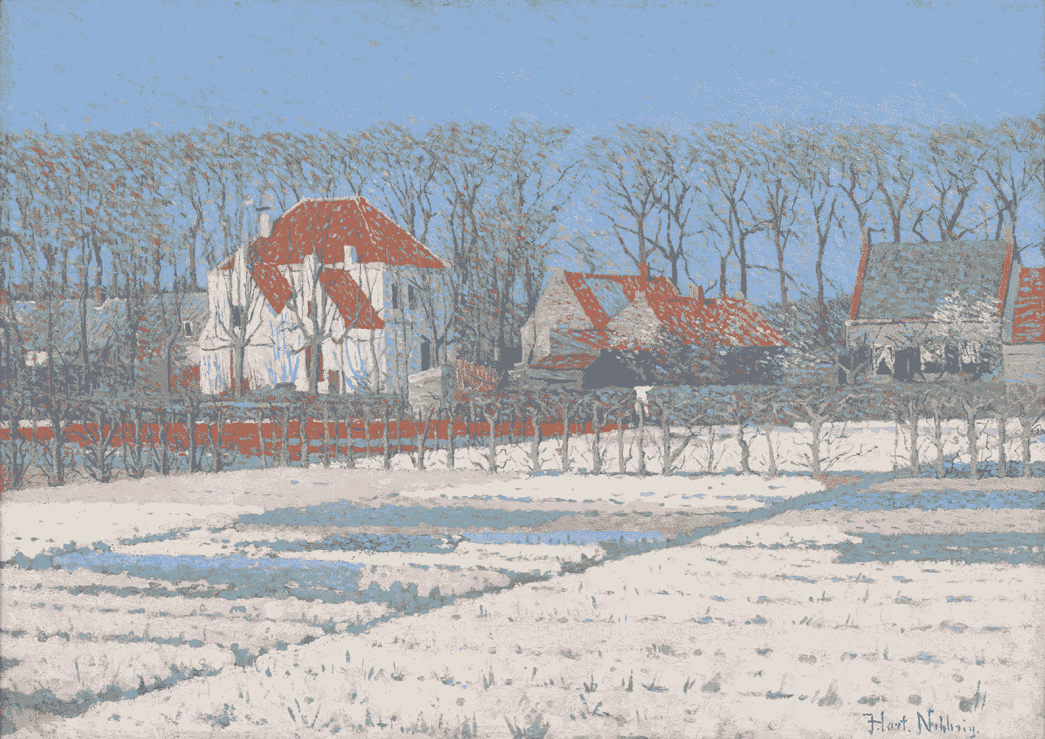 Ferdinand Hart-Nibbrig - Bollenvelden rond Huize Vredeoord in het dorp Bennebroek (zonder lijst)