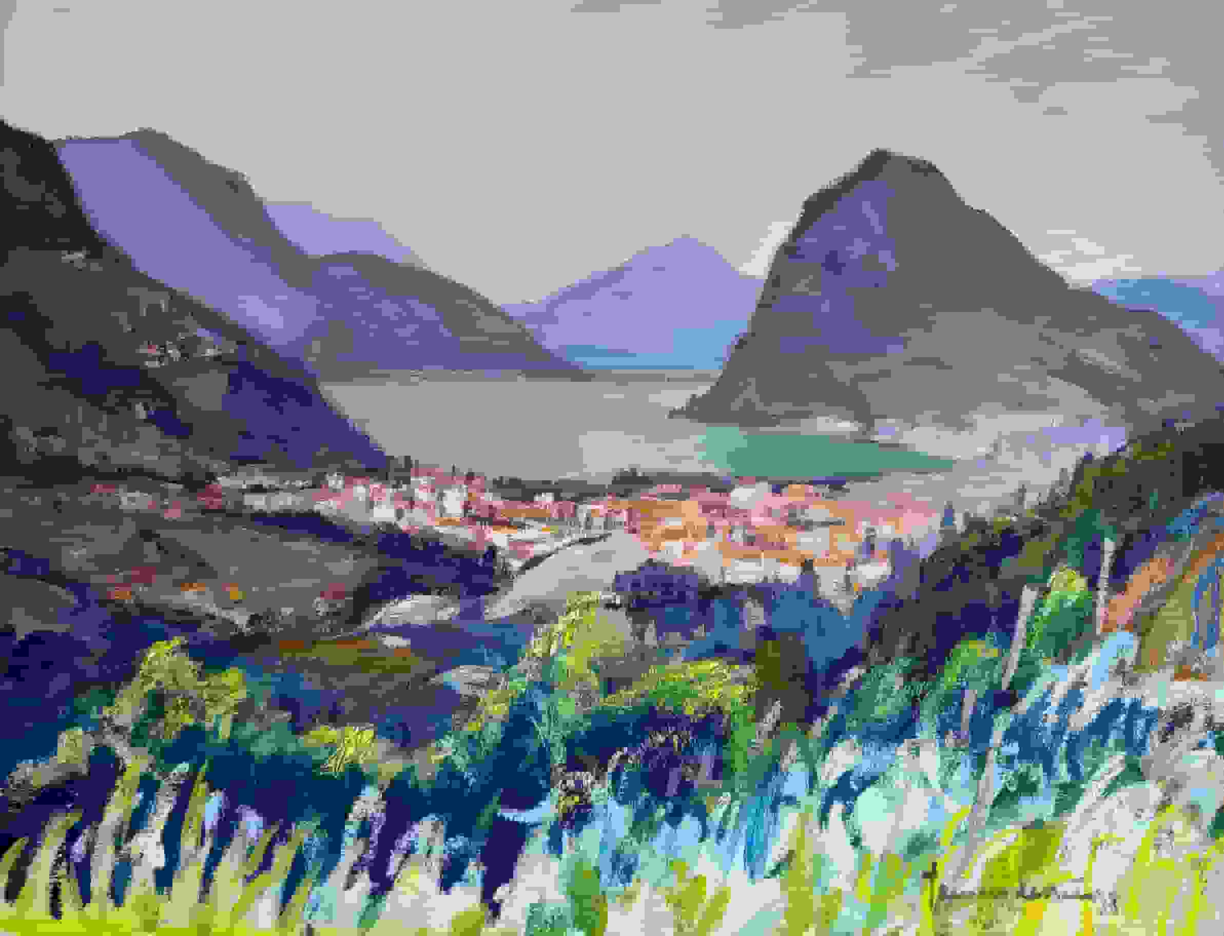 Meer van Lugano - Kanton Tessin met meer en Monte Bré