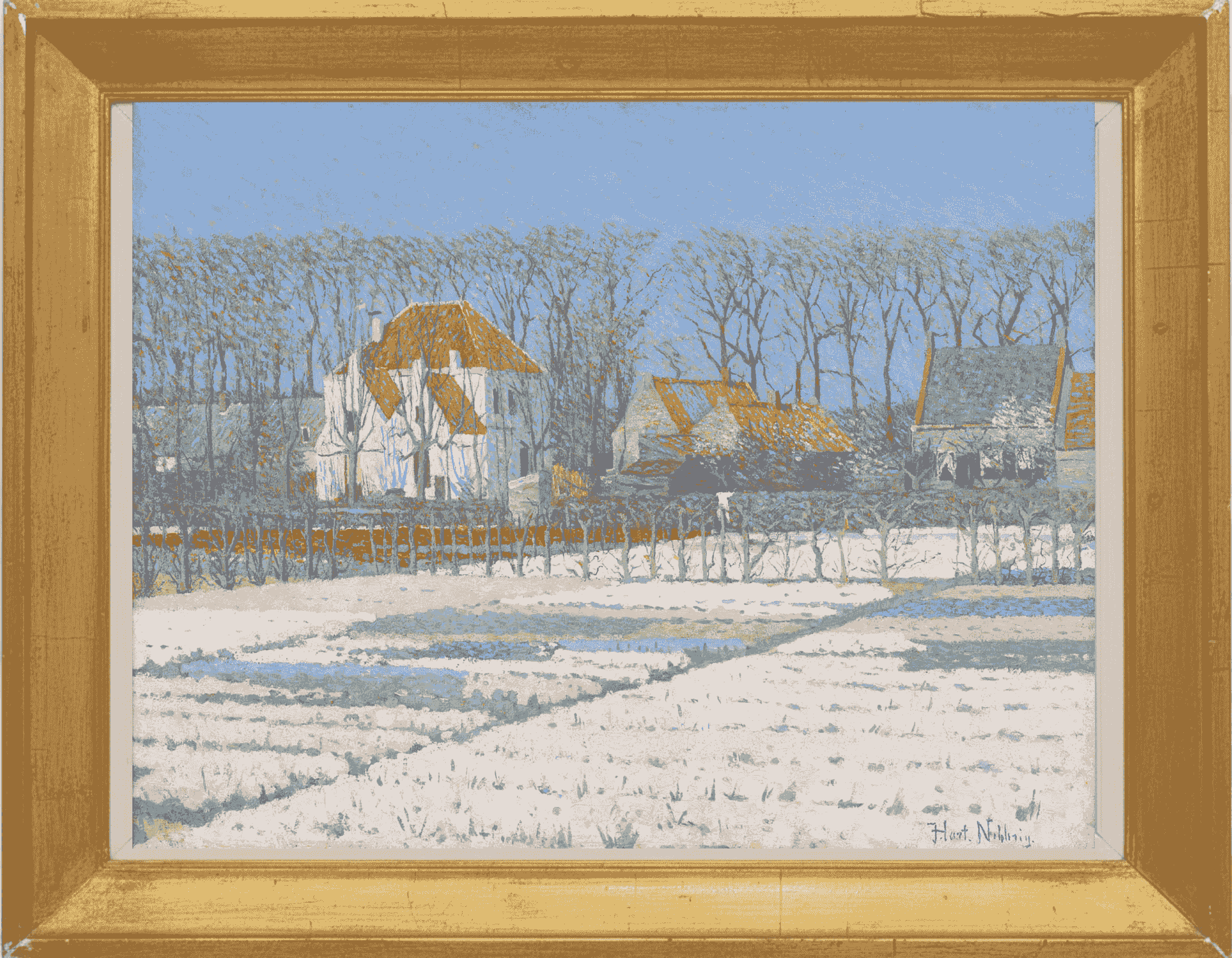 Ferdinand Hart-Nibbrig - Bollenvelden rond Huize Vredeoord in het dorp Bennebroek (met lijst)