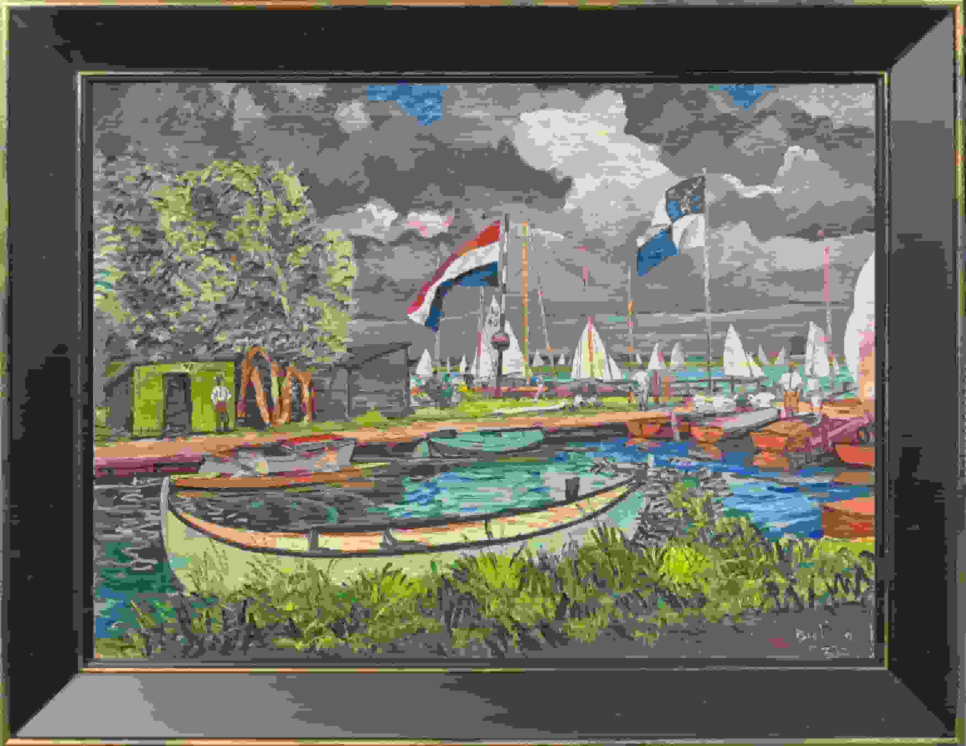 Herman Bieling - Onstuimig weer aan de Voorplas te Hillegersberg (met lijst)