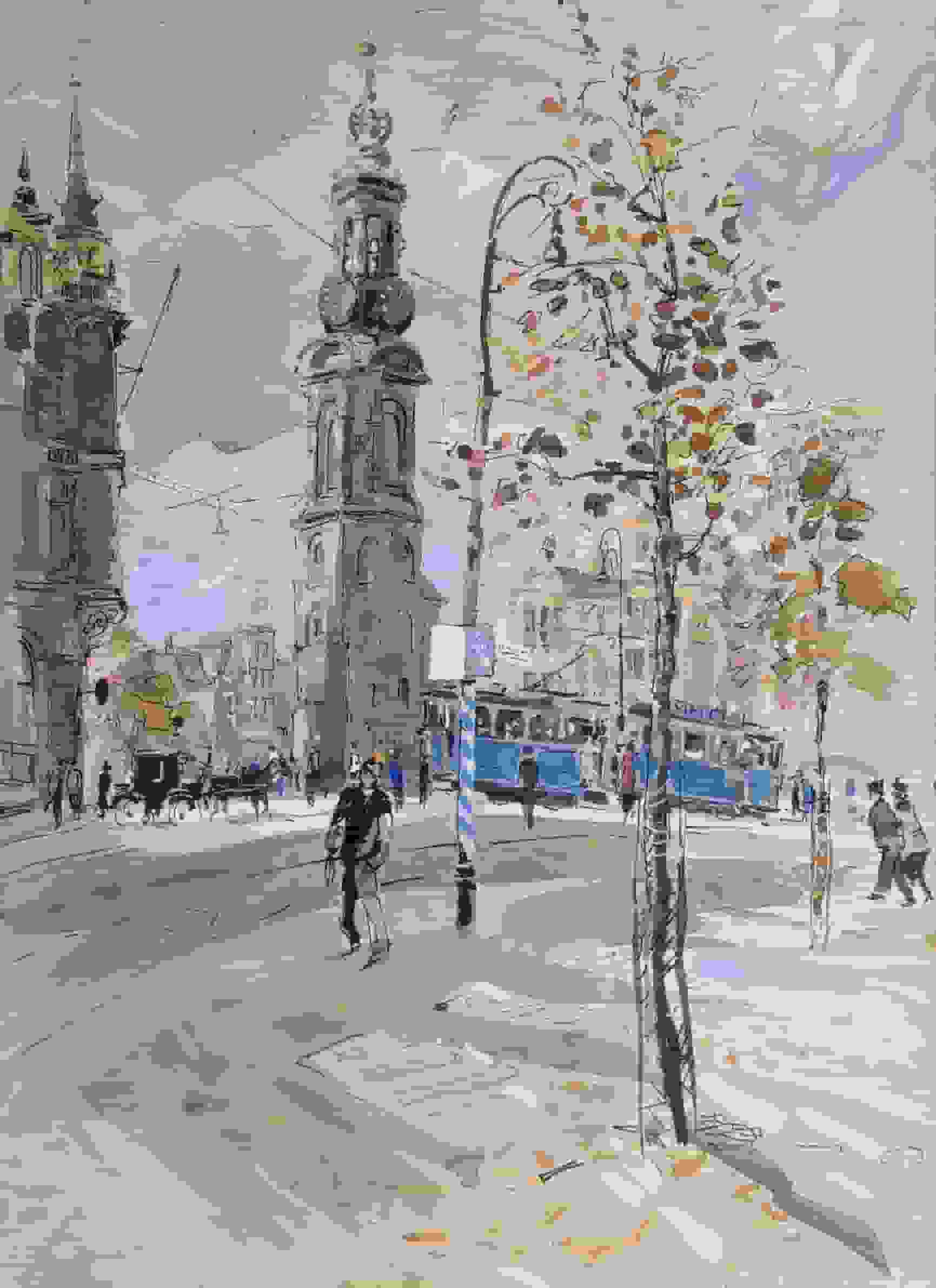 Ben Walrecht - De Munttoren in Amsterdam (zonder lijst)