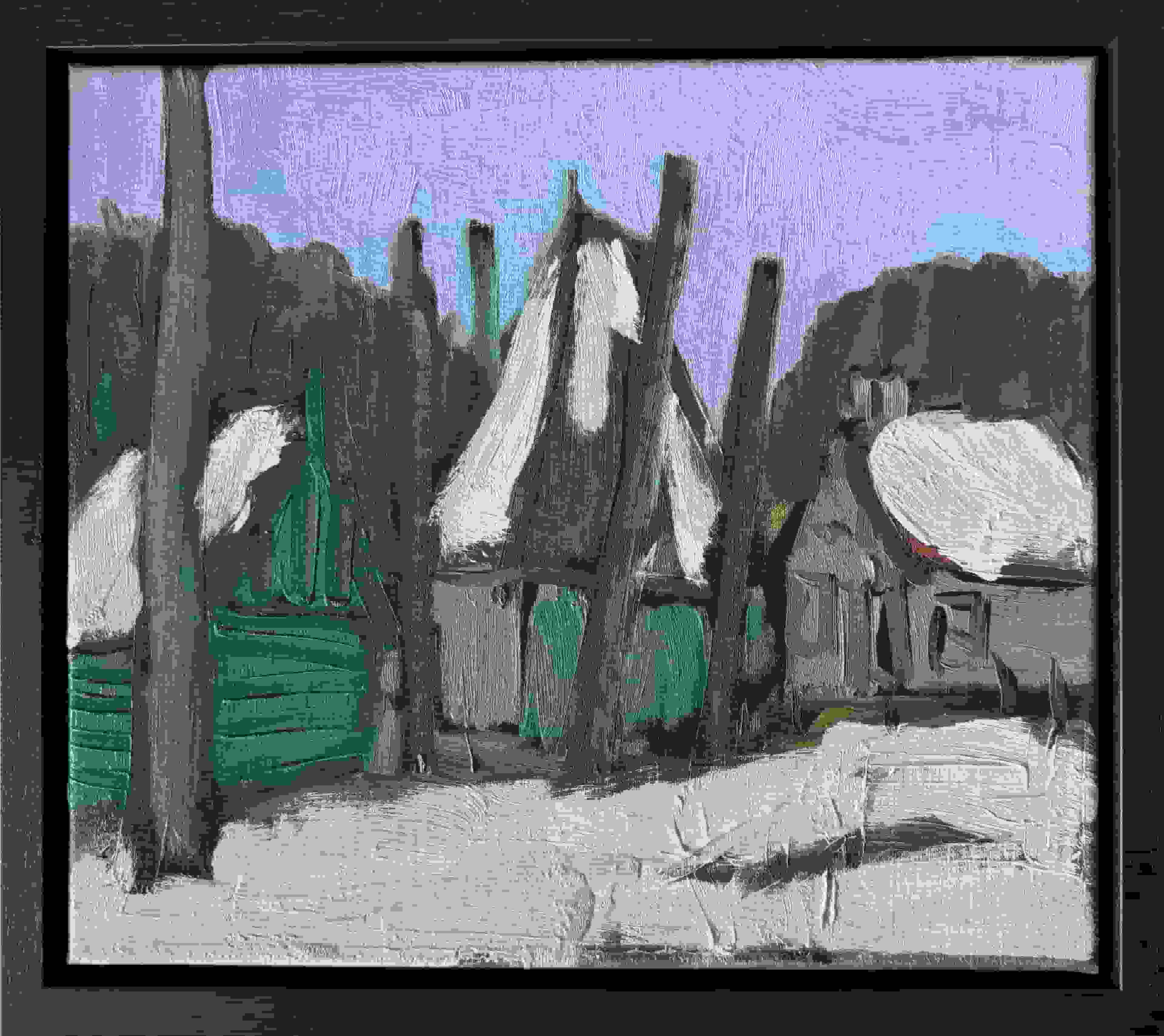 Wim van der Veer - Hooischuur in de sneeuw (met lijst)