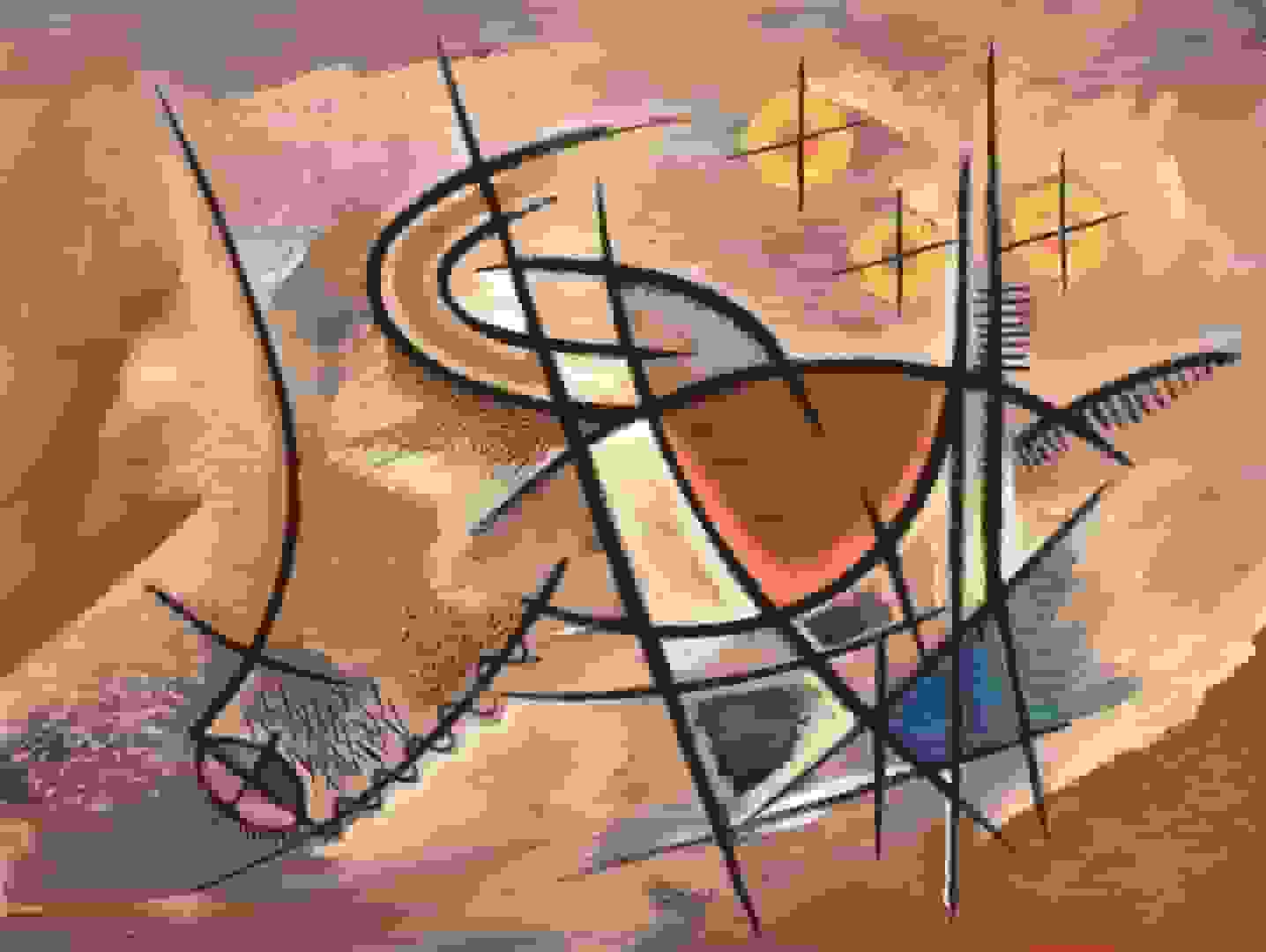 Abstracte gouache compositie op papier, circa jaren 1950