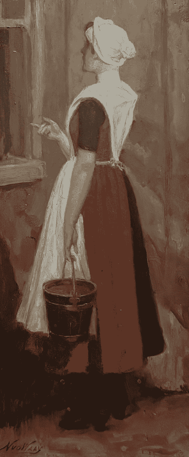 Weesmeisje met emmer in de hand