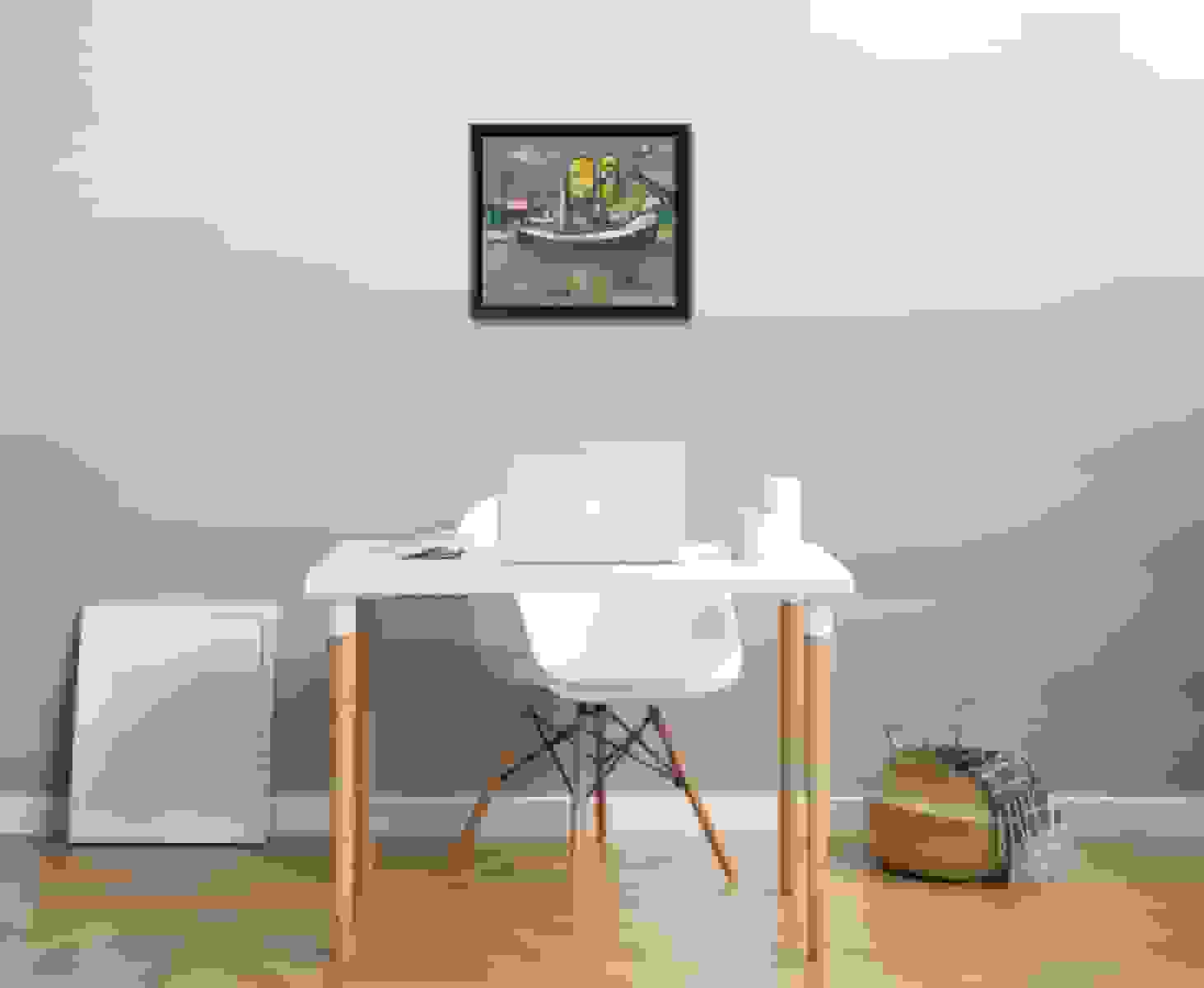 Wim van der Veer - Boot bij twee silo's  (in interieur)