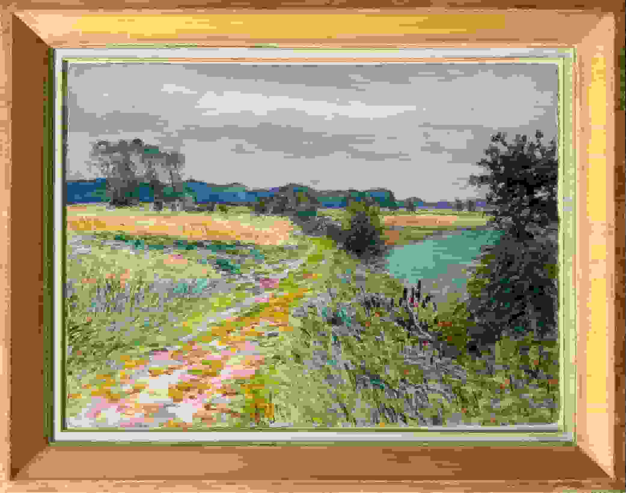 Johan Dijkstra - Zomers landschap (mogelijk omgeving Westerwolde) (met lijst)