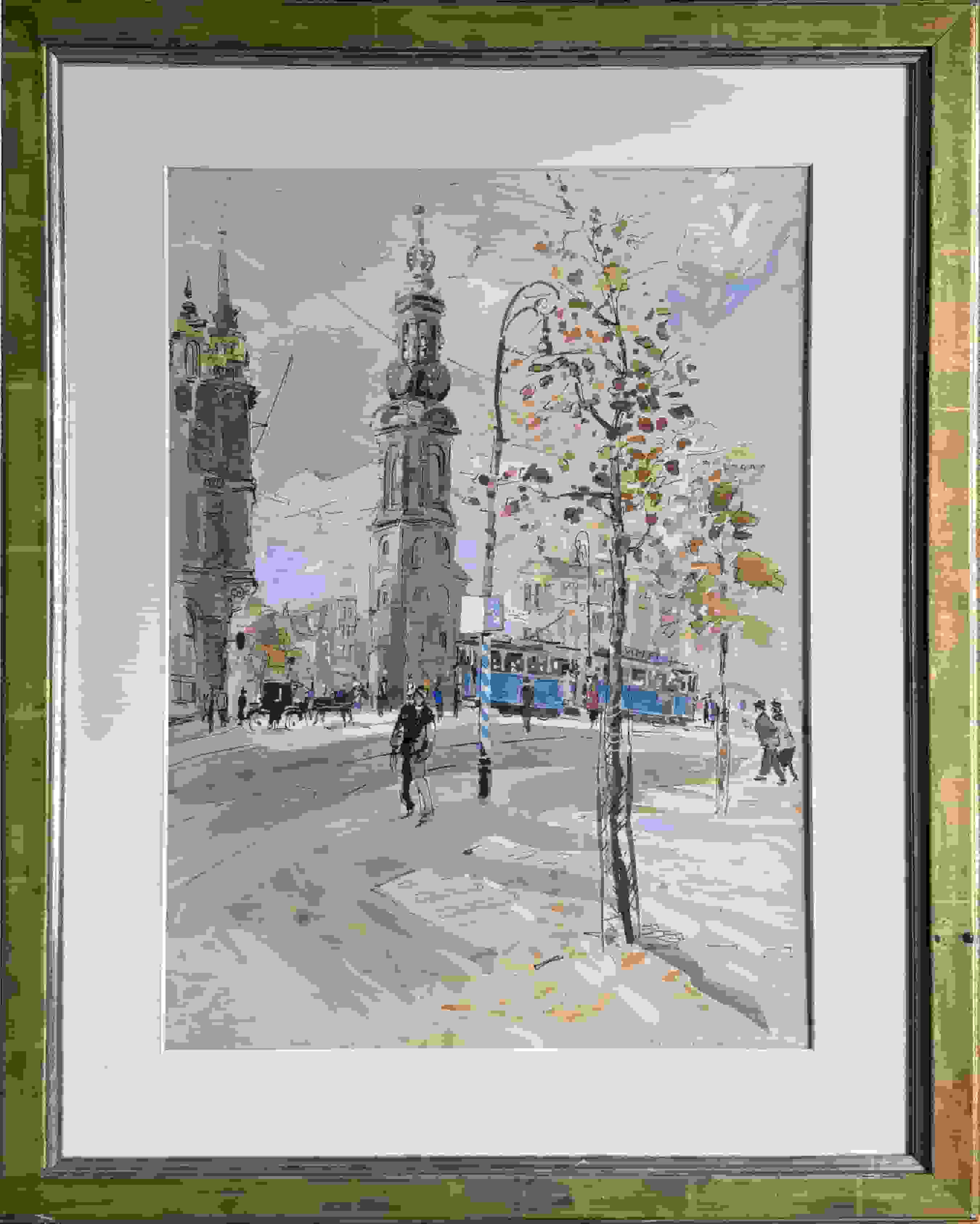 Ben Walrecht - De Munttoren in Amsterdam (met lijst)