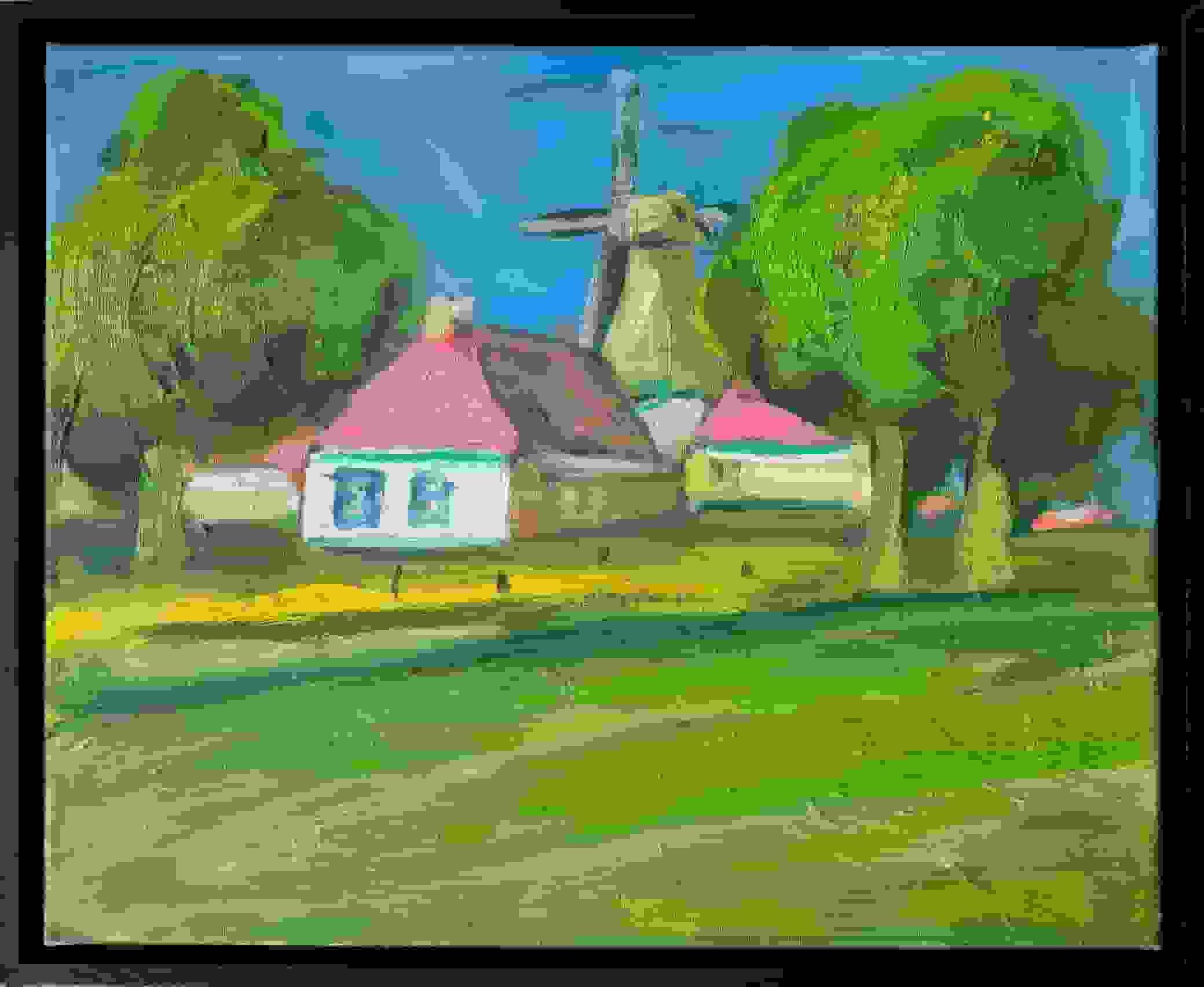 Wim van der Veer - Dorpje met molen (met lijst)