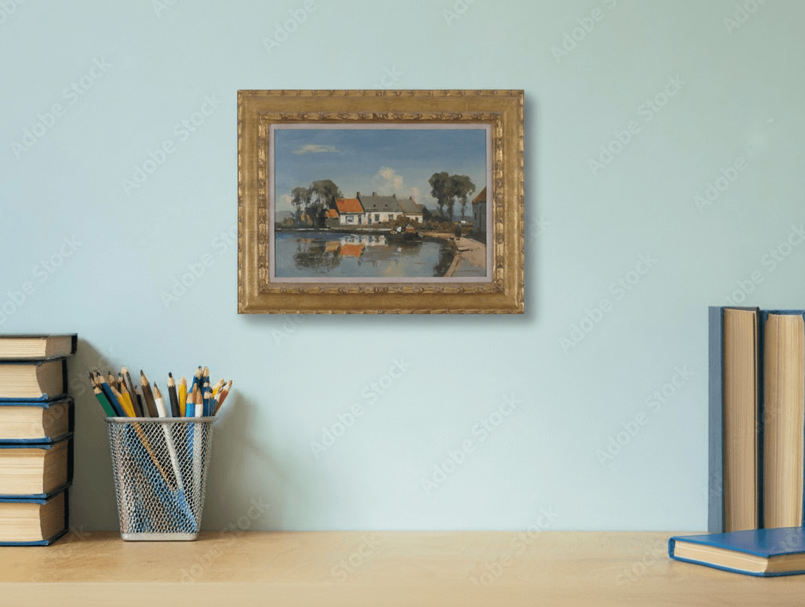 Dorpje aan rivier zonder lijst