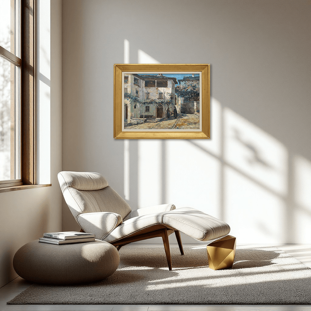 Jan Harm Weijns - Verstild dorpsgezicht (ergens in het buitenland) (in interieur)