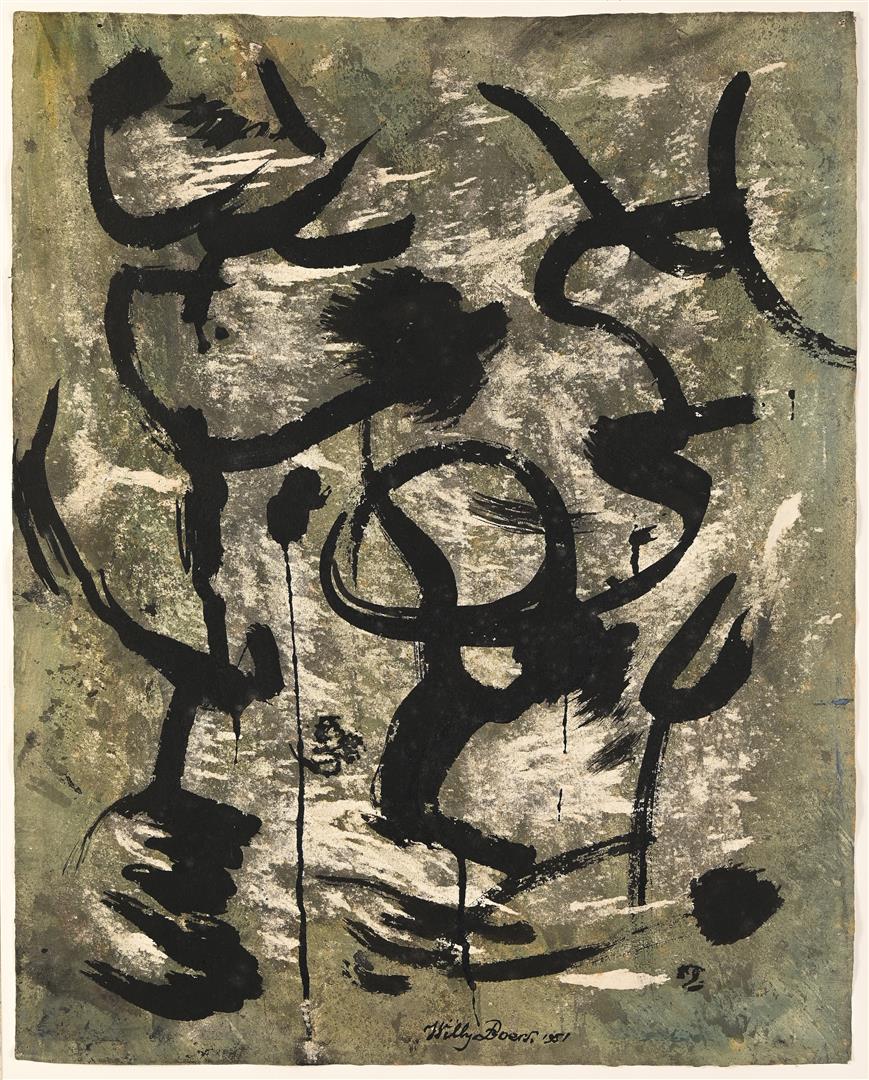 Abstracte compositie met zwart ui zonder lijst