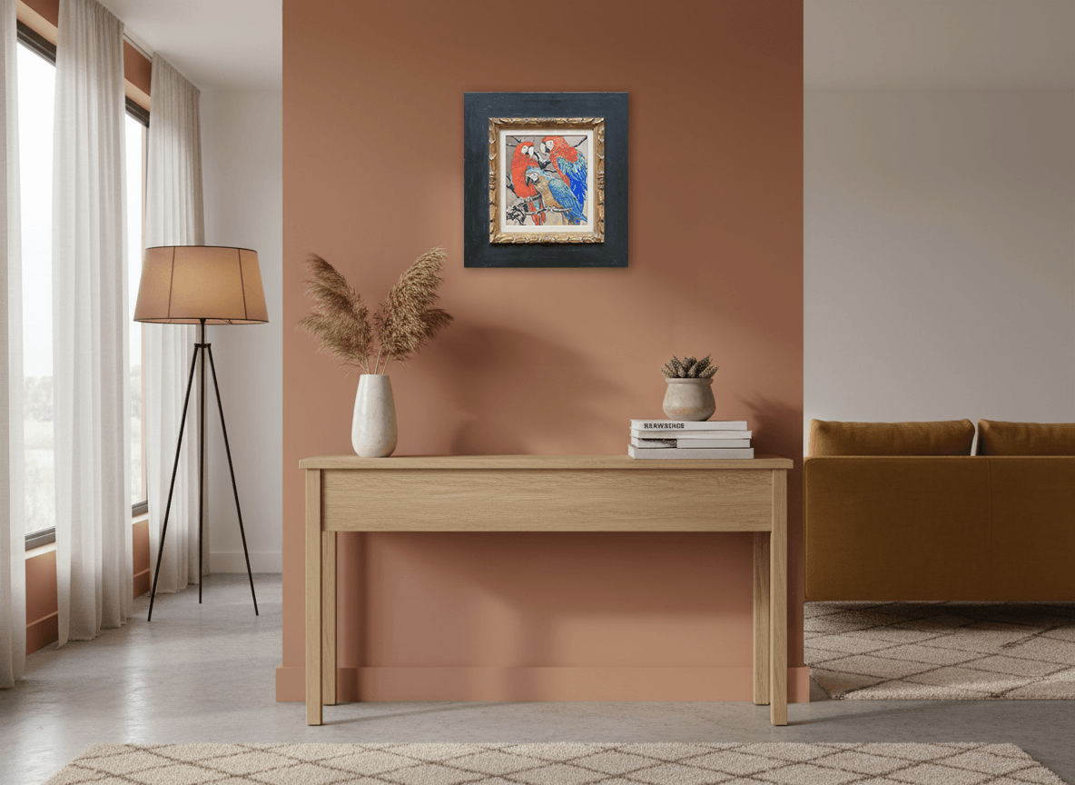 Jan Voerman jr - 3 Papegaaien op takken (in interieur)