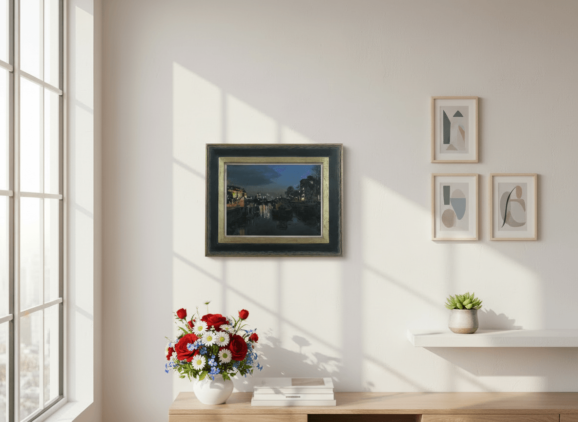 De Amstel rivier bij avond zonder lijst