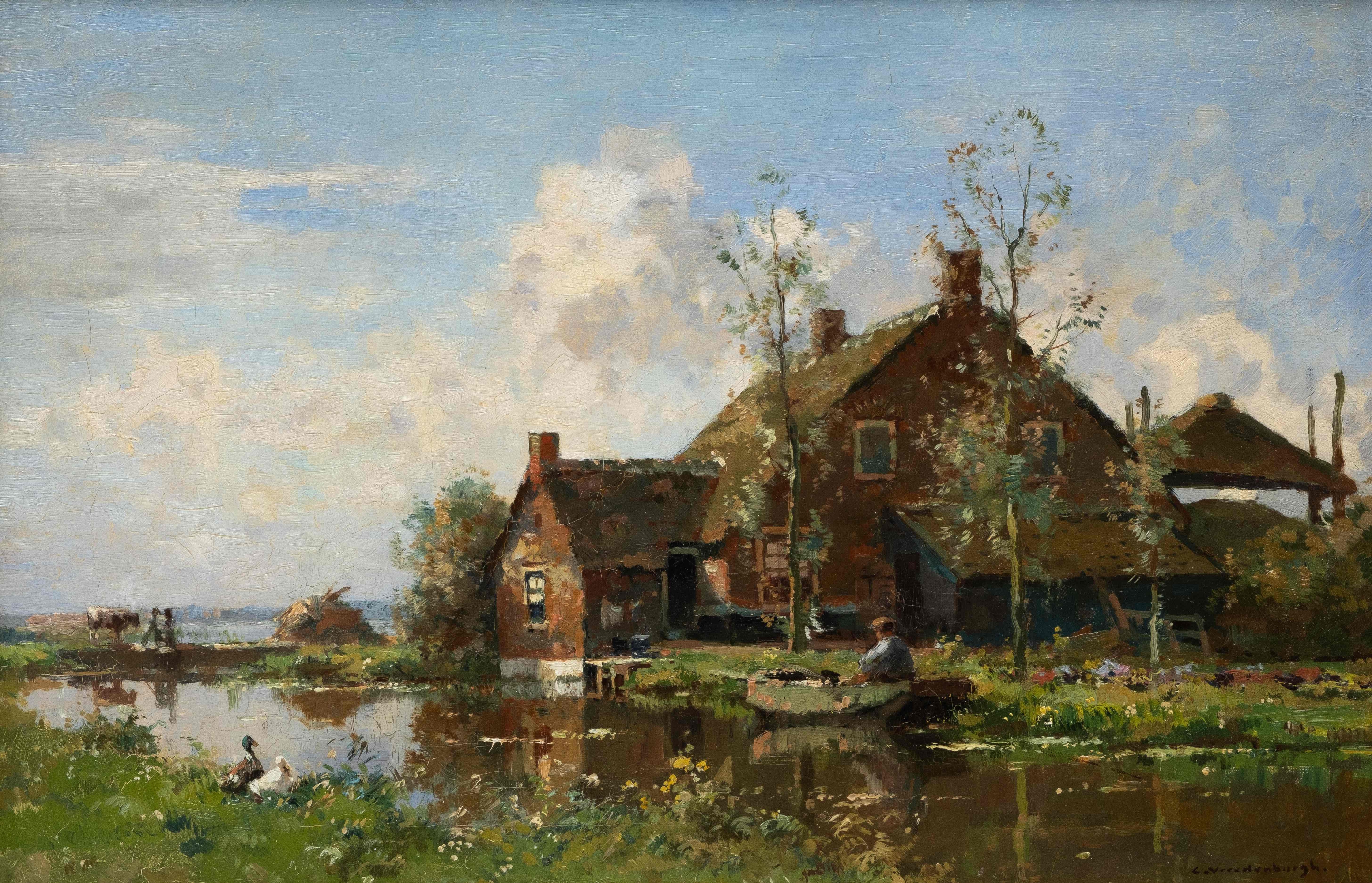 Boerderij aan het water op zomerse dag zonder lijst