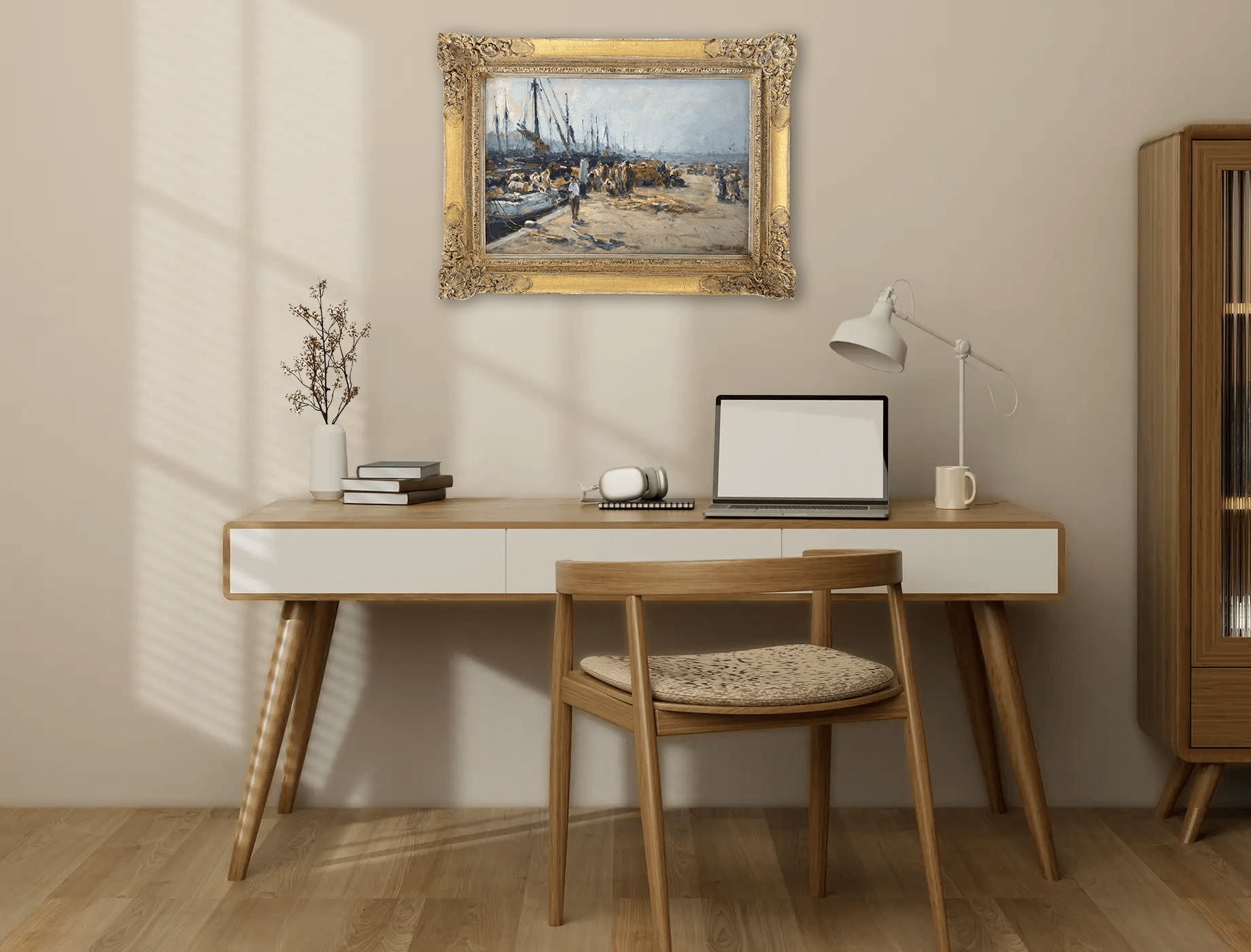 Evert Moll - Havengezicht bij Scheveningen (in interieur)