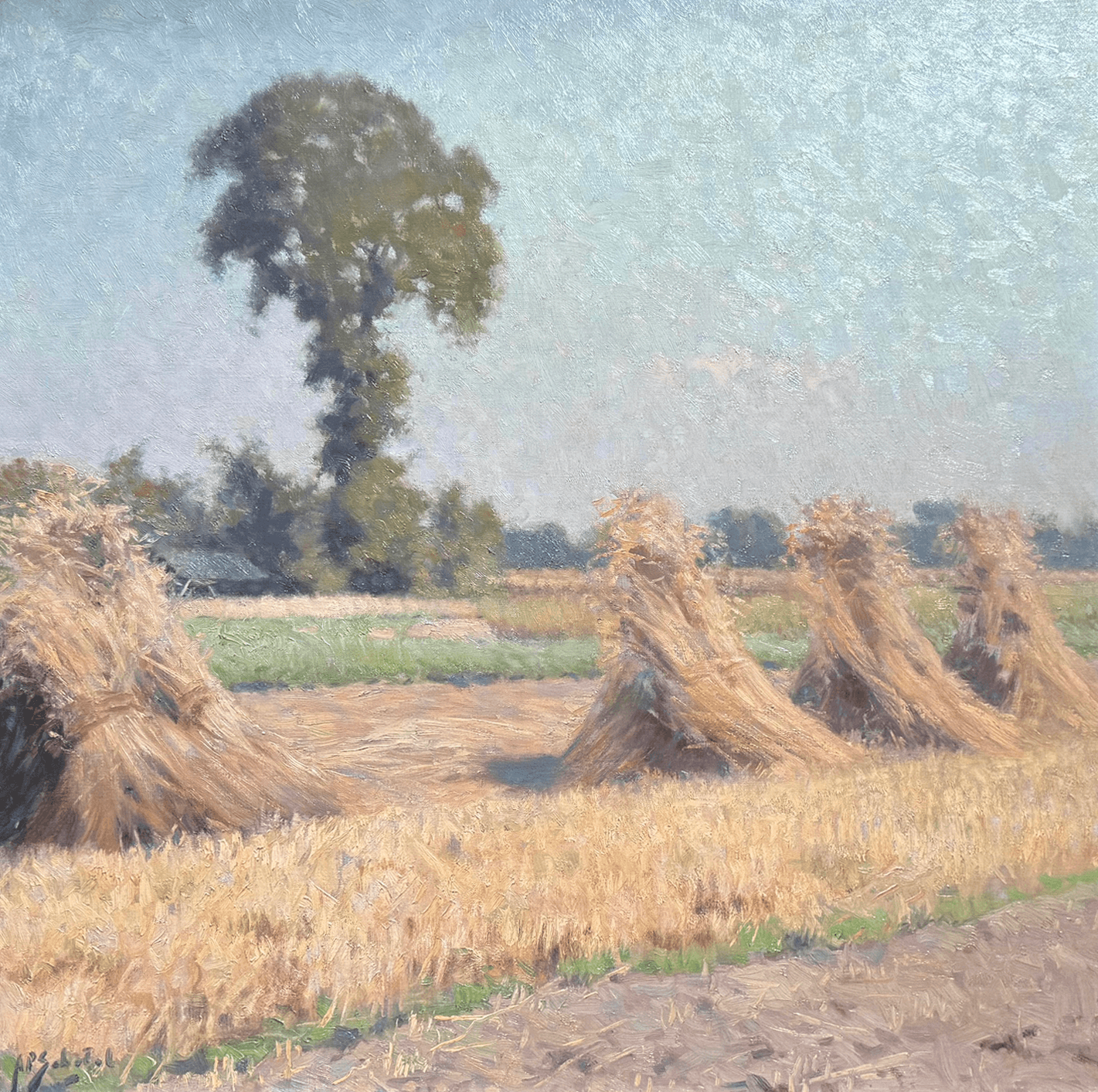 Anthony Pieter Schotel - Drents landschap met korenschoven (zonder lijst)