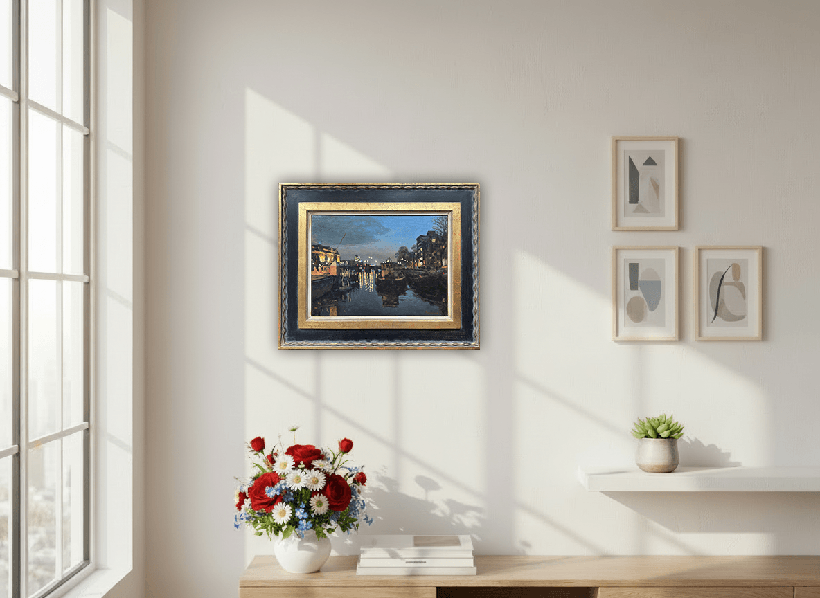 Frans Koppelaar - De Amstel rivier bij avond (in interieur)