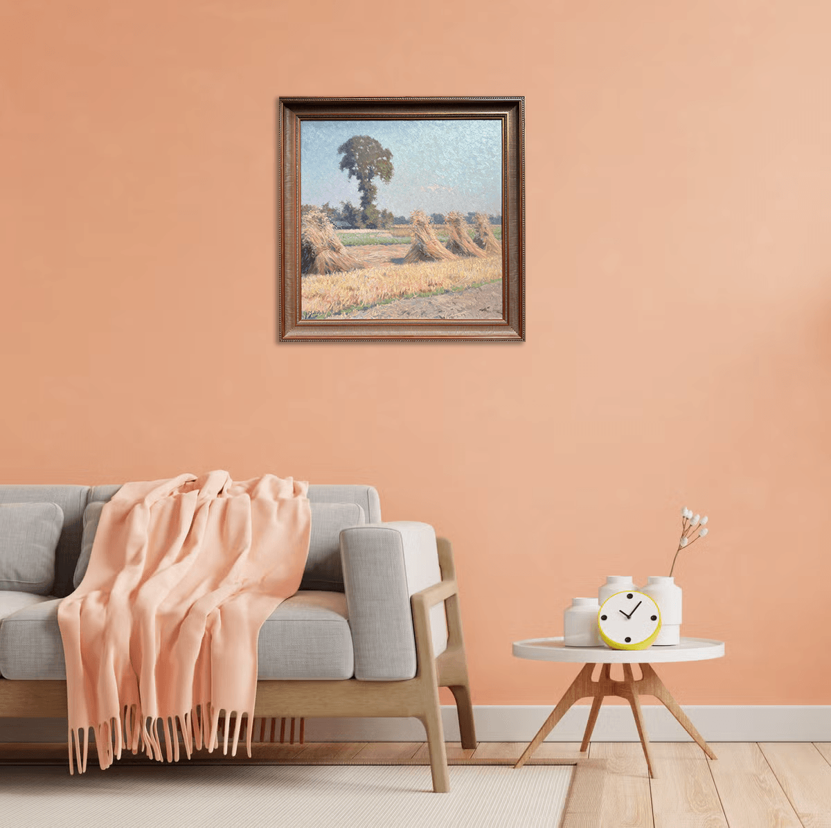 Anthony Pieter Schotel - Drents landschap met korenschoven (in interieur)