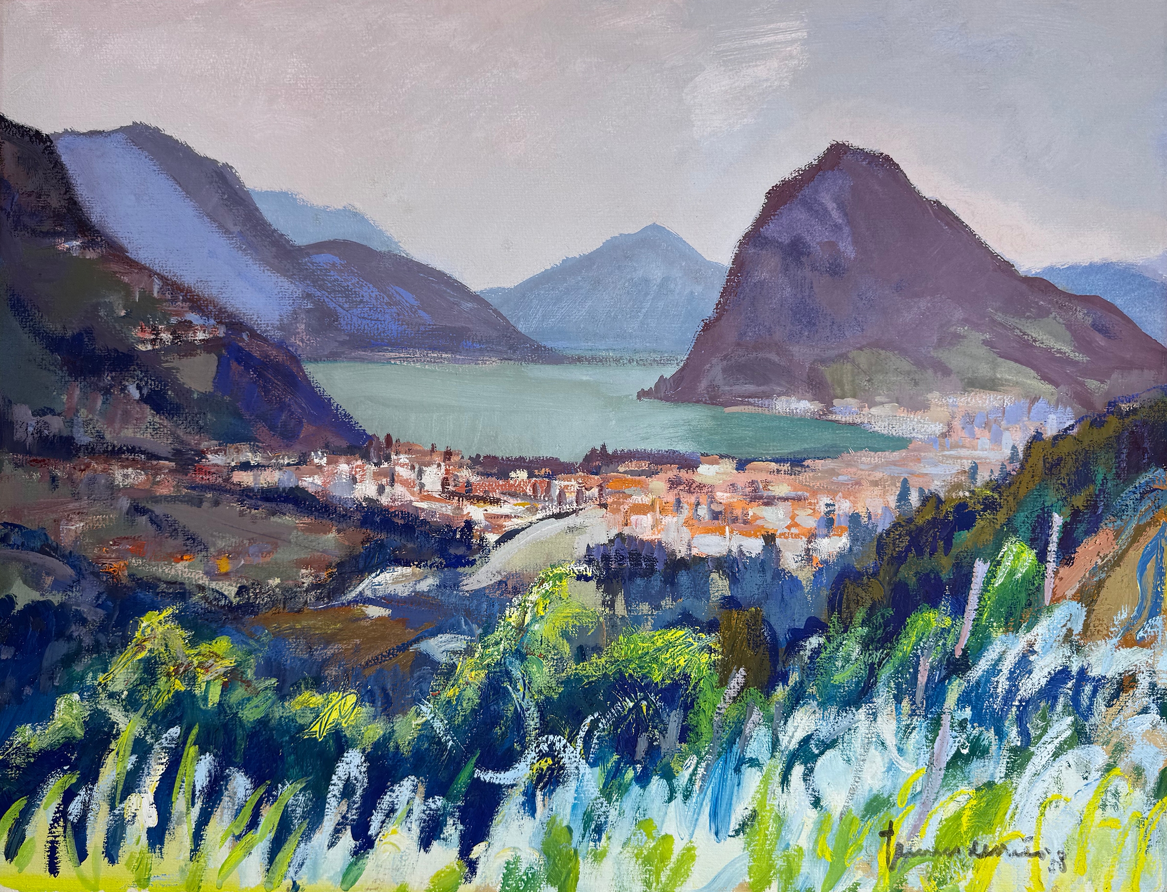 Meer van Lugano - Kanton Tessin met meer en Monte Bré zonder lijst