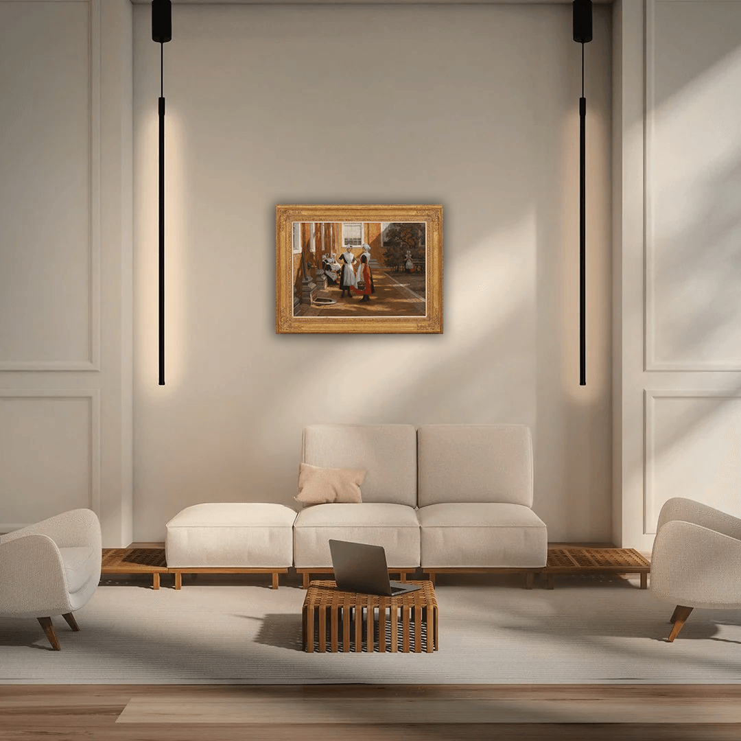 Nicolaas van der Waay - Binnenterrein van het burgerweeshuis te Amsterdam (in interieur)