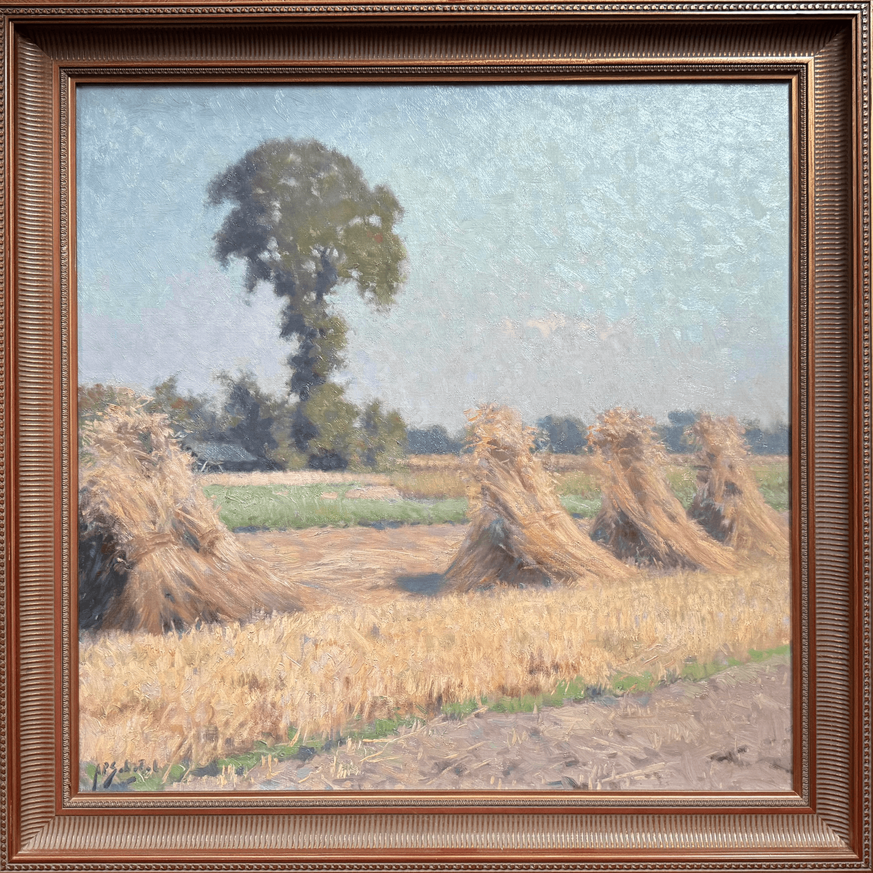 Anthony Pieter Schotel - Drents landschap met korenschoven (met lijst)