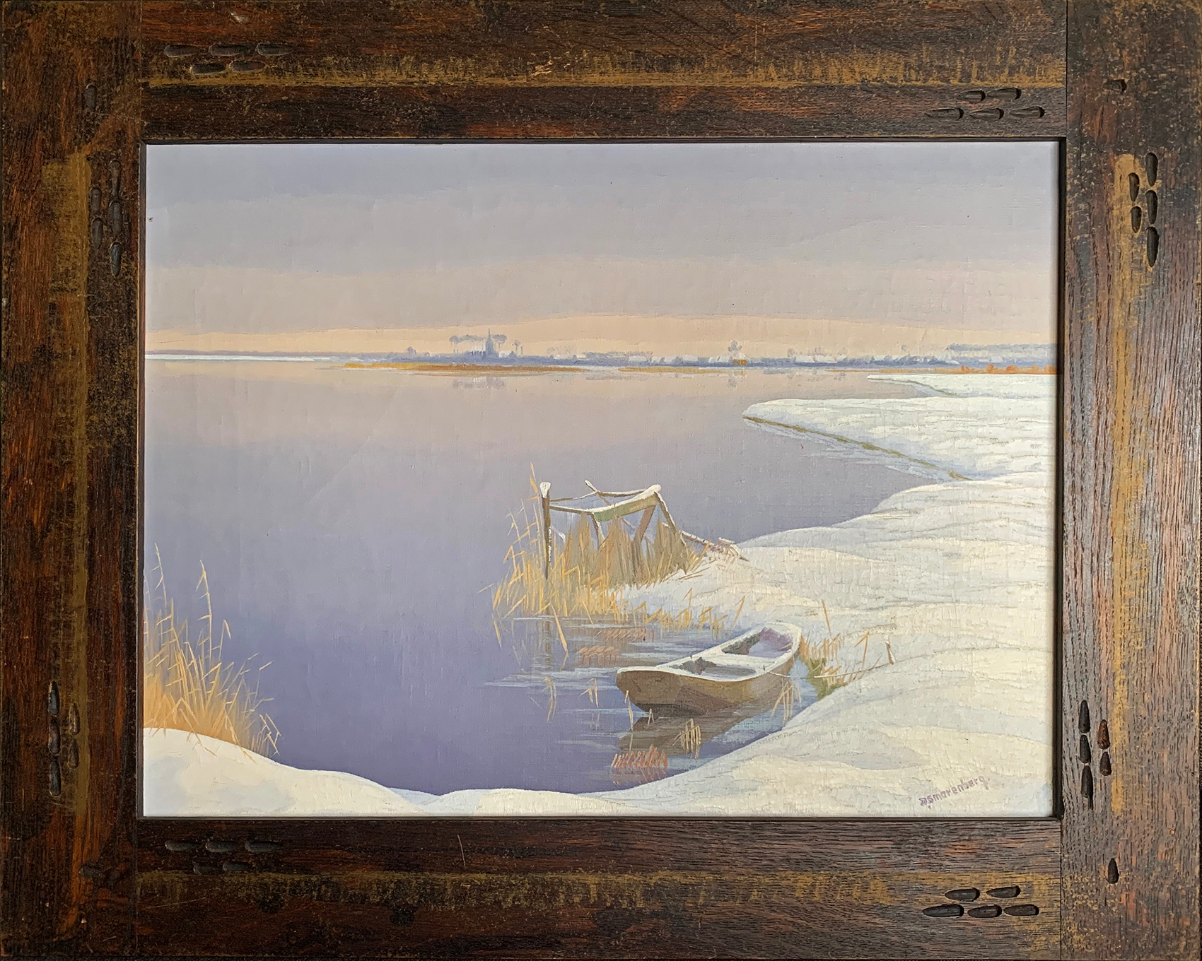 Winters gezicht op Loosdrechtse plas zonder lijst