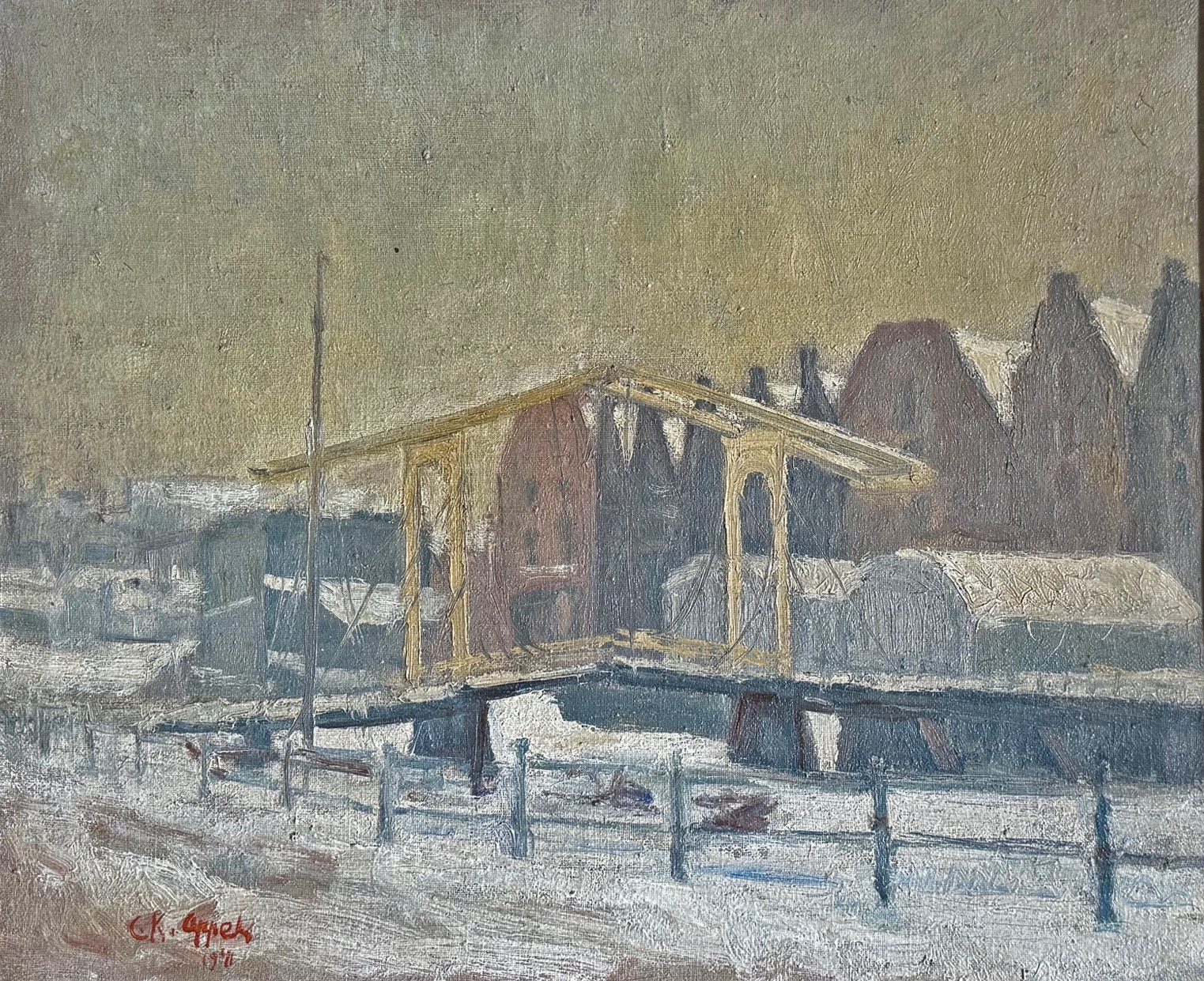 Gezicht op de Sloterdijksbrug op het Prinseneiland zonder lijst