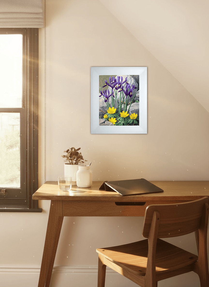 Bloemen (iris en winterakoniet) zonder lijst