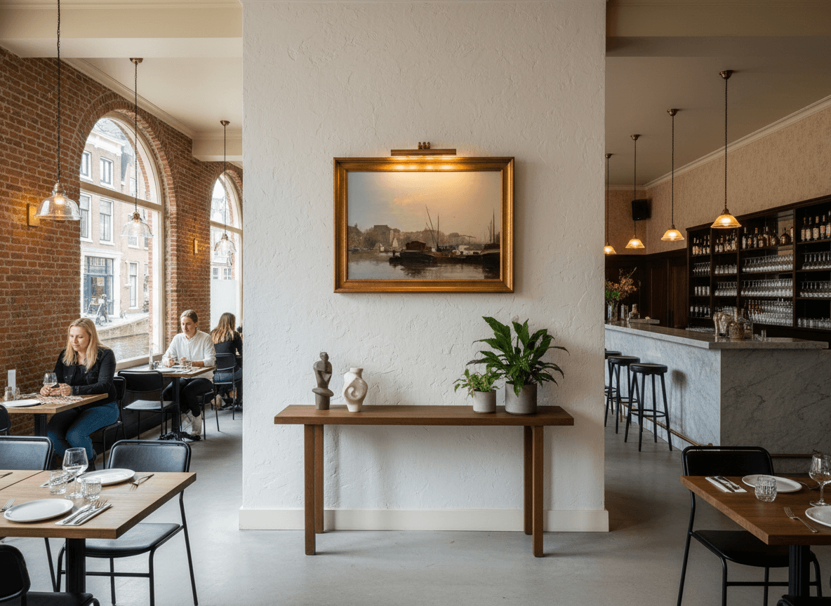 Ochtendstemming aan de Amstel rivier zonder lijst