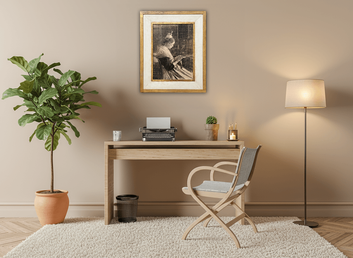 Nicolaas van der Waay - Breiend weesmeisje (in interieur)