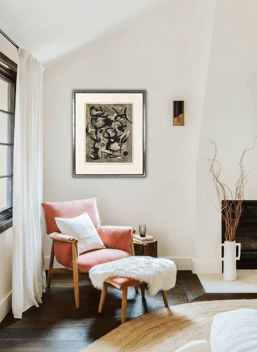 Abstracte compositie met zwart ui zonder lijst