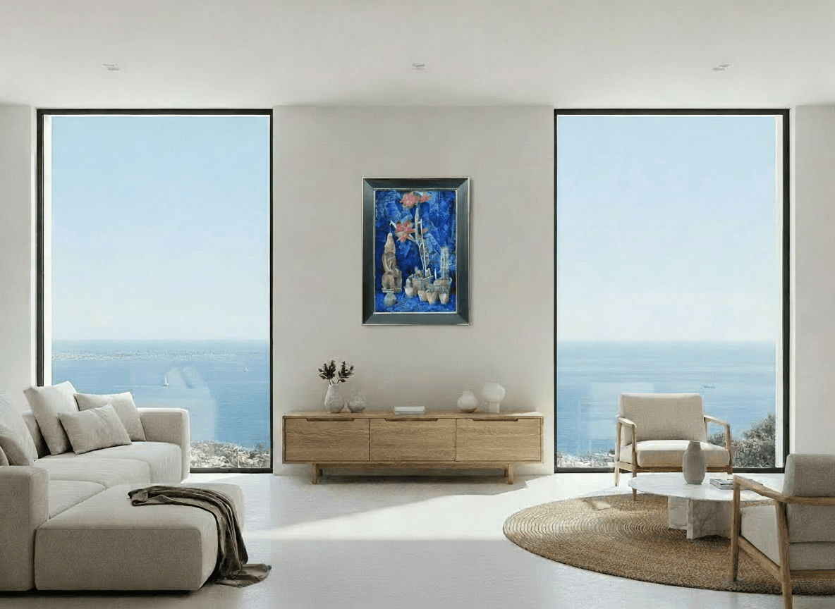 Stilleven met cactussen en voorouderbeeld zonder lijst