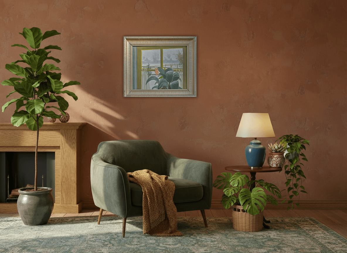 Dirk Smorenberg - Winters Loosdrecht vanuit het huis (in interieur)