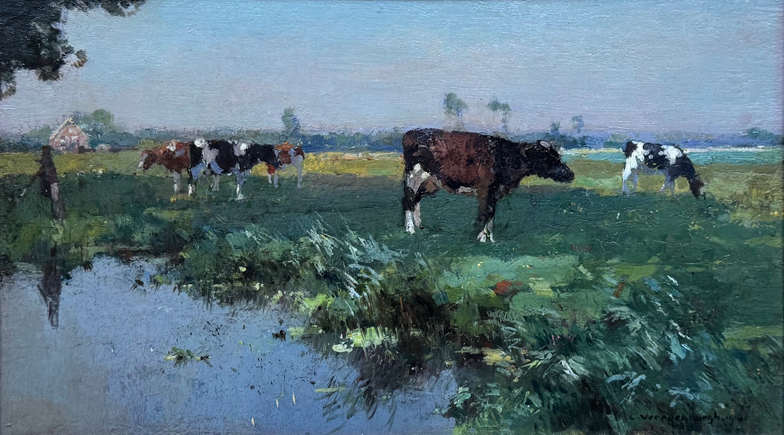 Weidelandschap met koeien zonder lijst