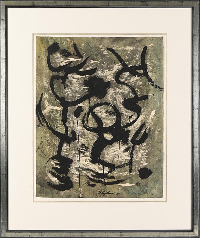 Abstracte compositie met zwart ui zonder lijst