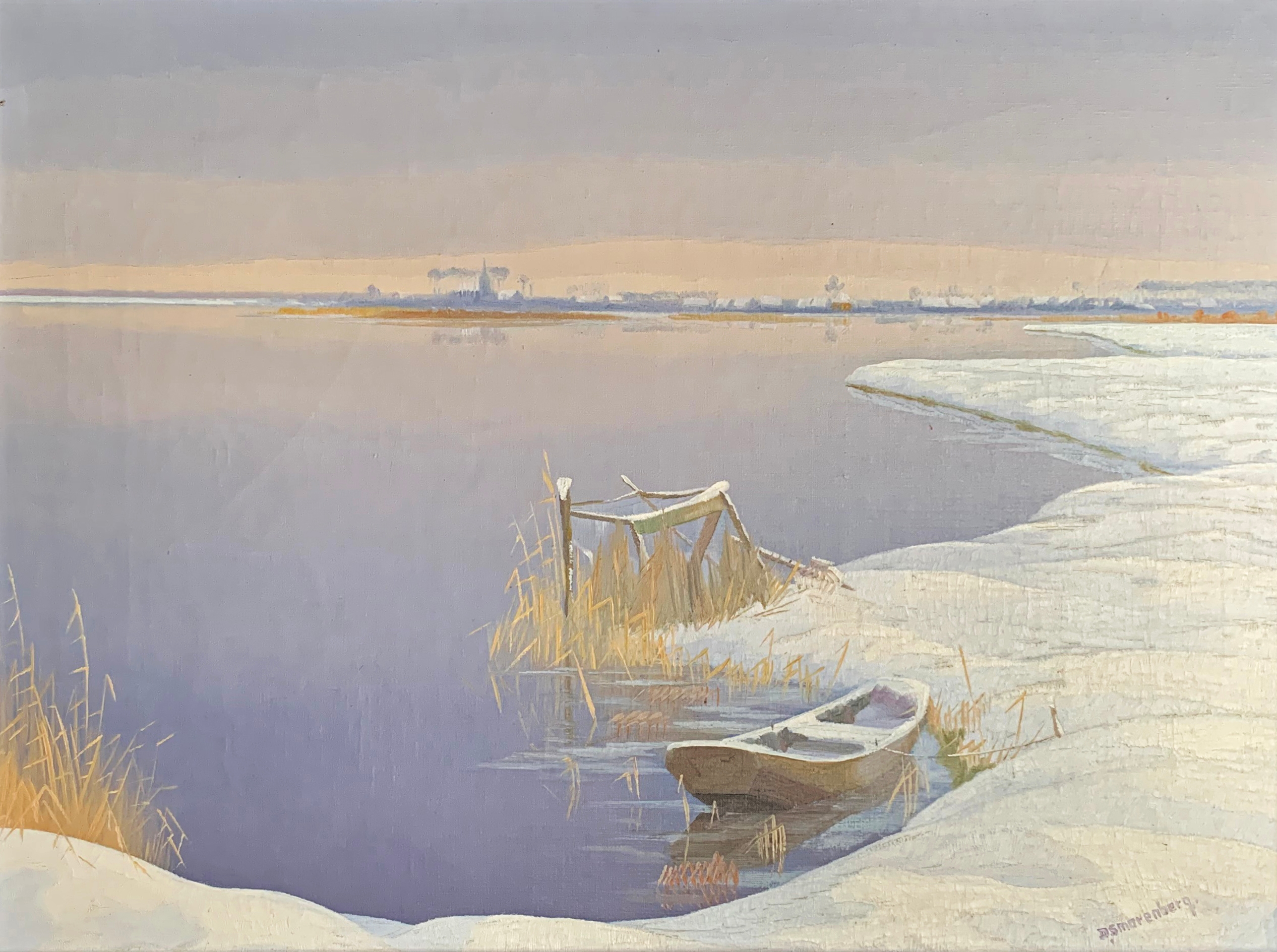 Winters gezicht op Loosdrechtse plas zonder lijst