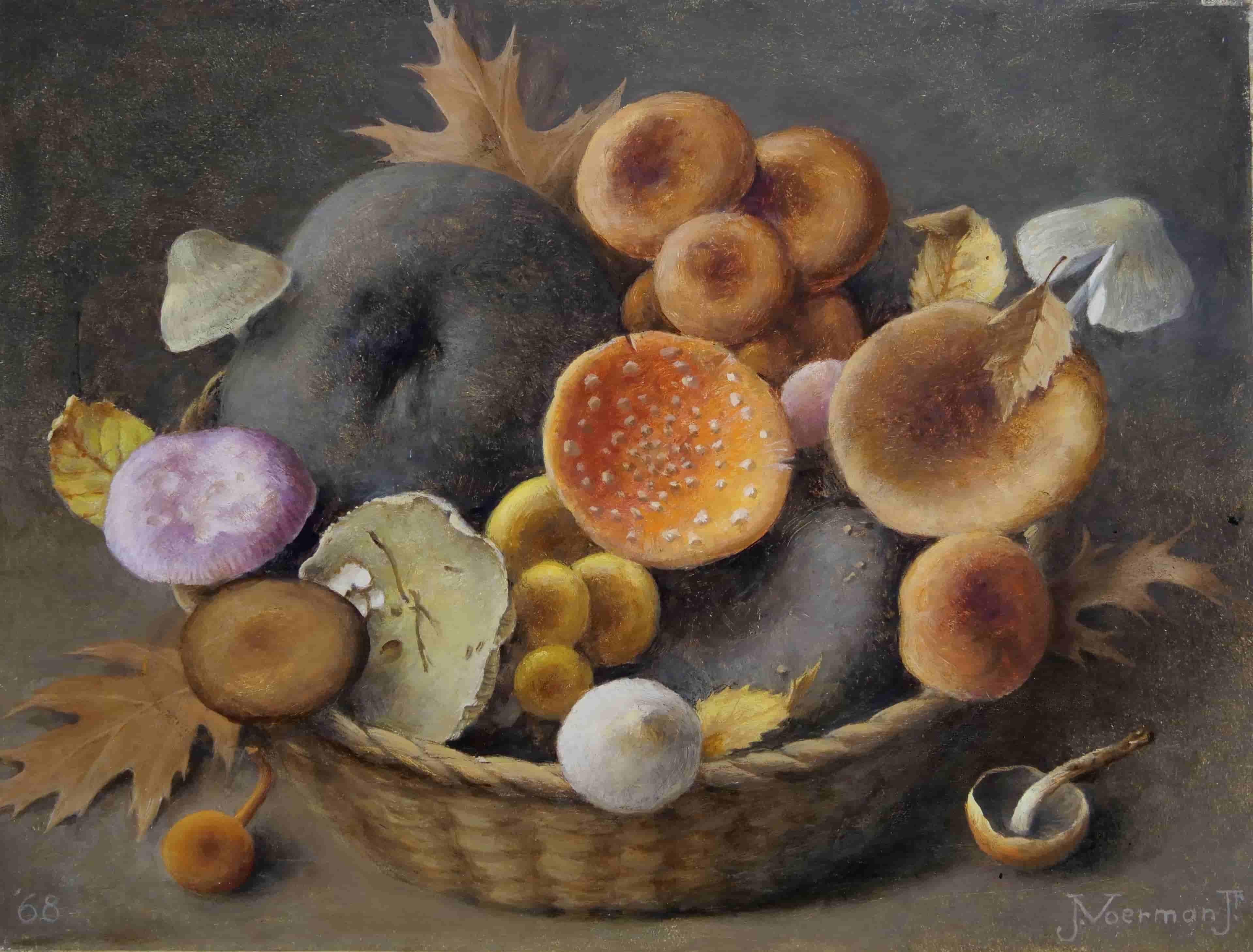 1968: Mandje met paddestoelen, Olie op paneel, 26 x 34 cm