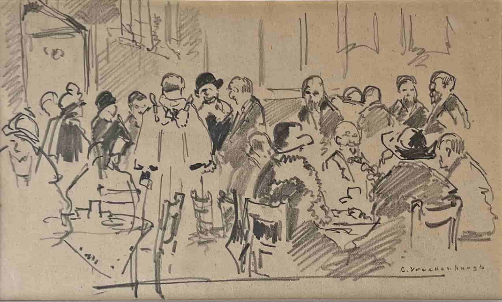 Bezoekers aan een cafe door Cornelis Vreedenburgh