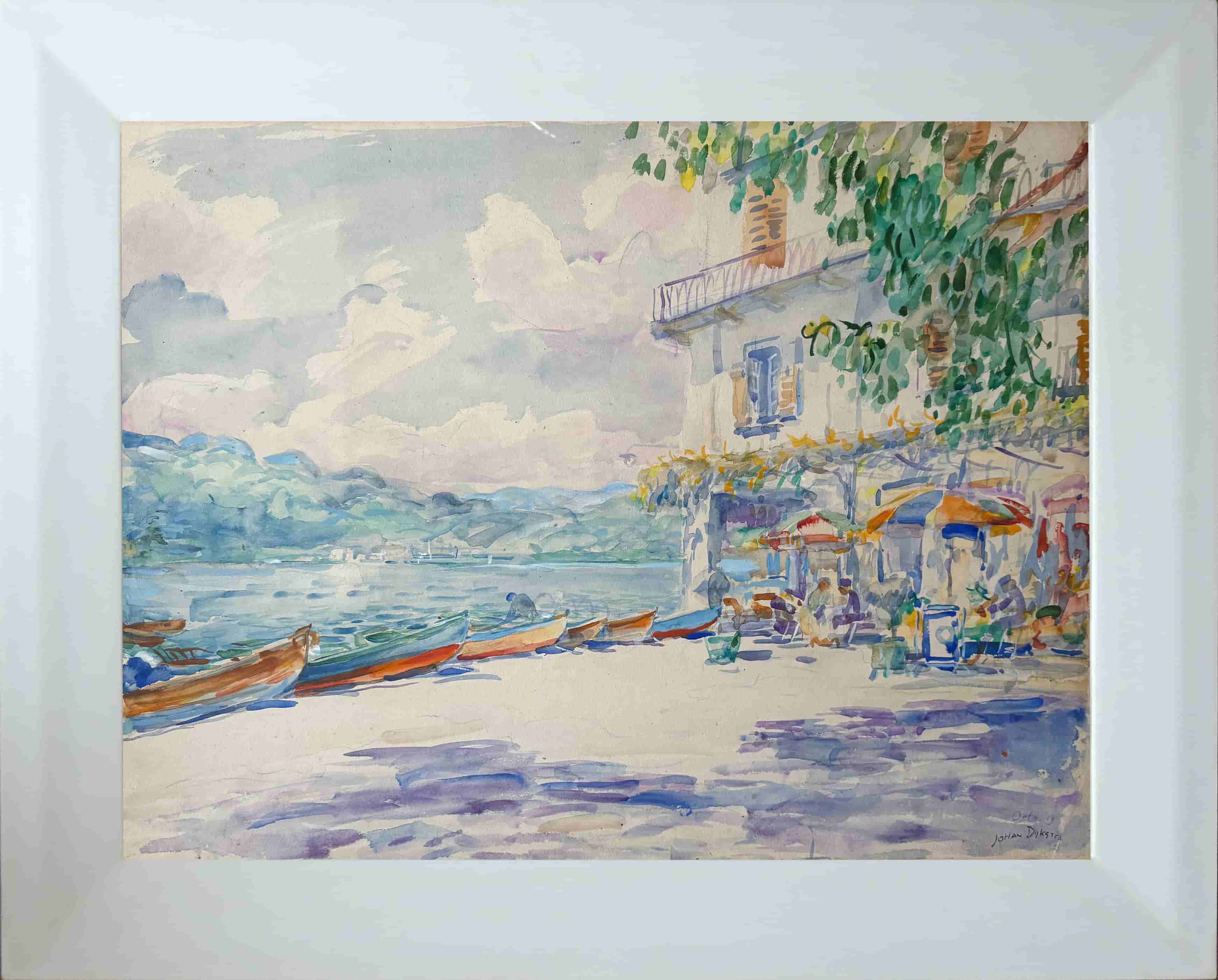 Johan Dijkstra - Gezicht op het strand bij Lago d'Orta (Italië) (met lijst)