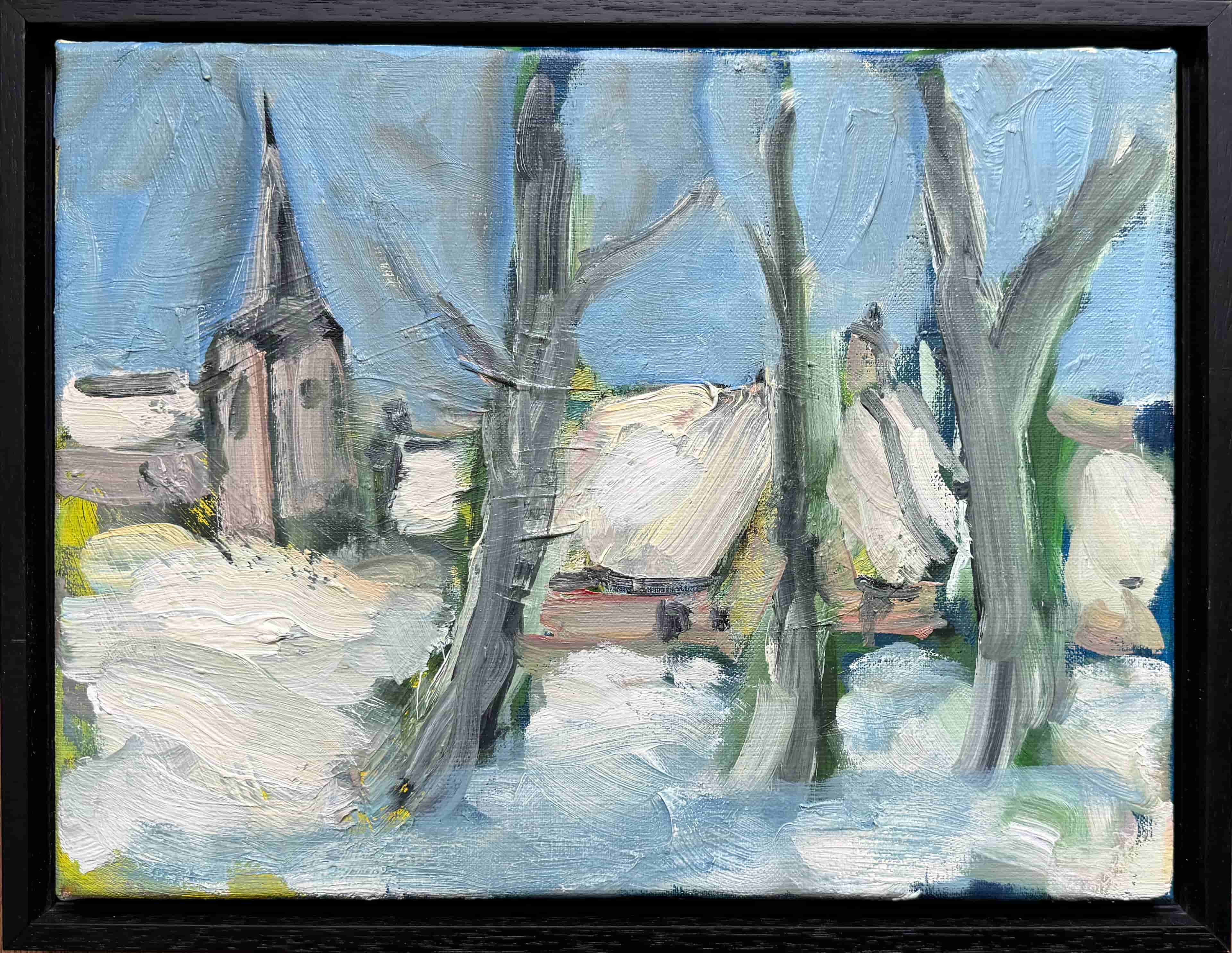 Wim van der Veer - Dorpje in de sneeuw (met lijst)