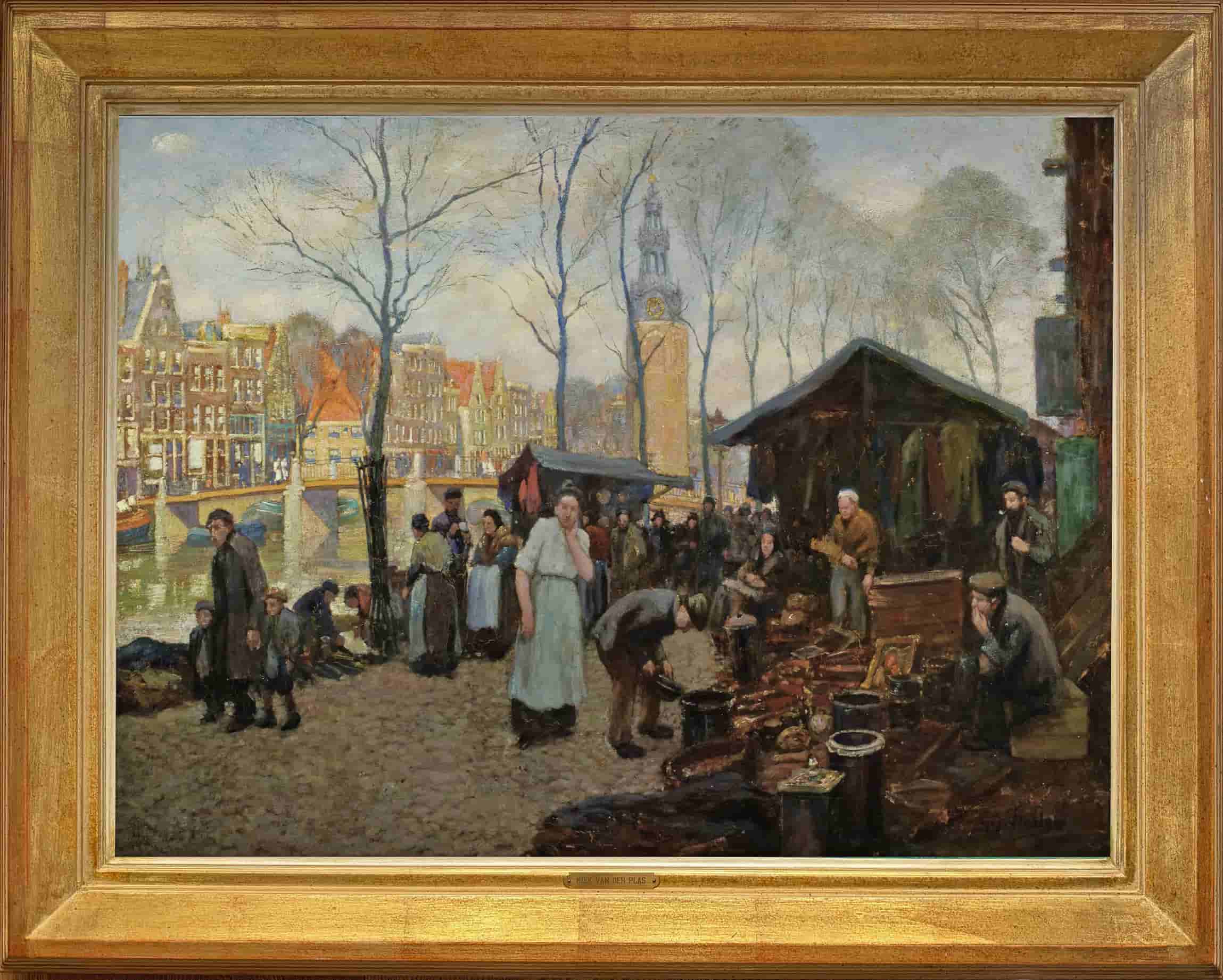 Gerard-Johan Staller - Joodse markt aan de Oudeschans in Amsterdam (met lijst)