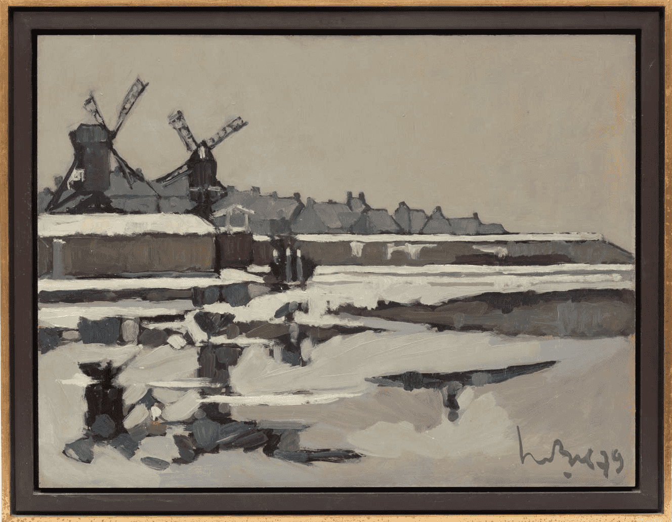 Kees Bol - Wintergezicht op de vesting Heusden (met lijst)