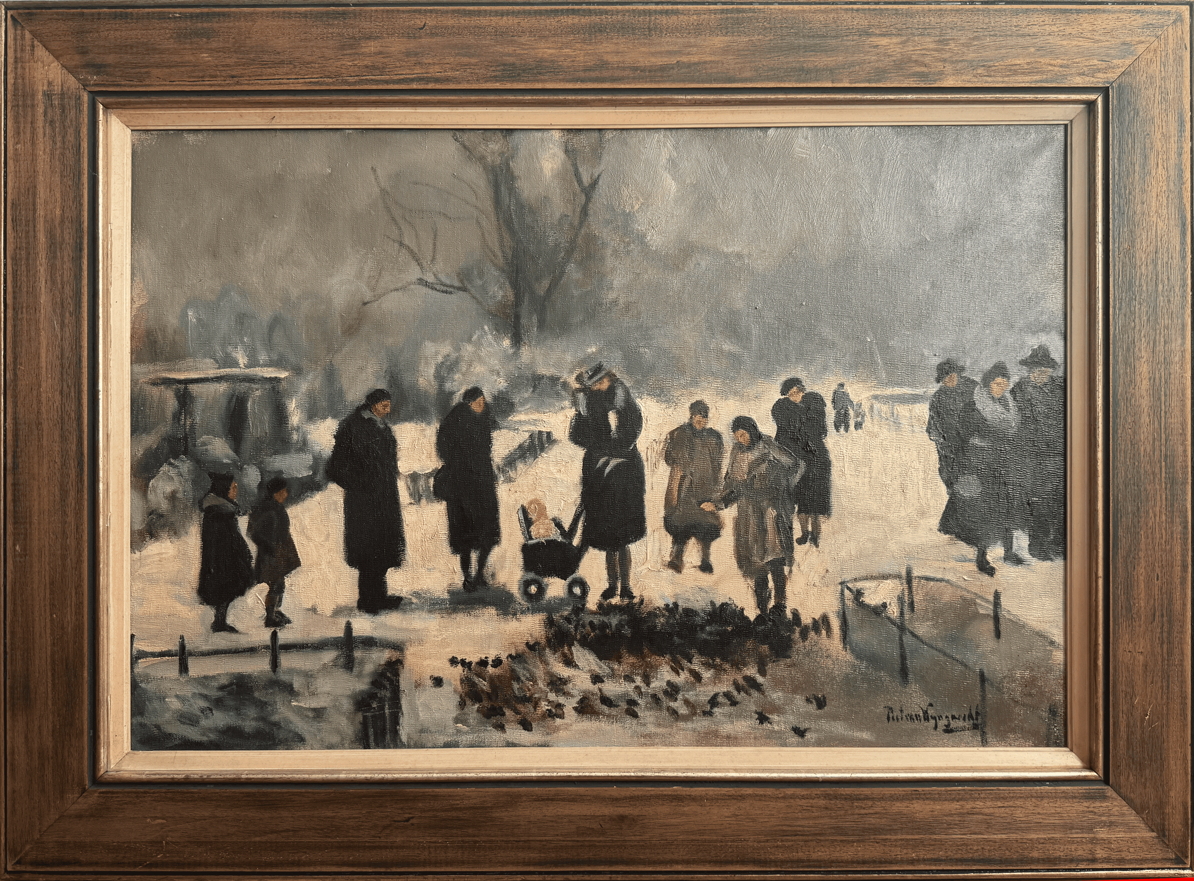 Piet van Wijngaerdt - Barre winter in het Vondelpark (met lijst)
