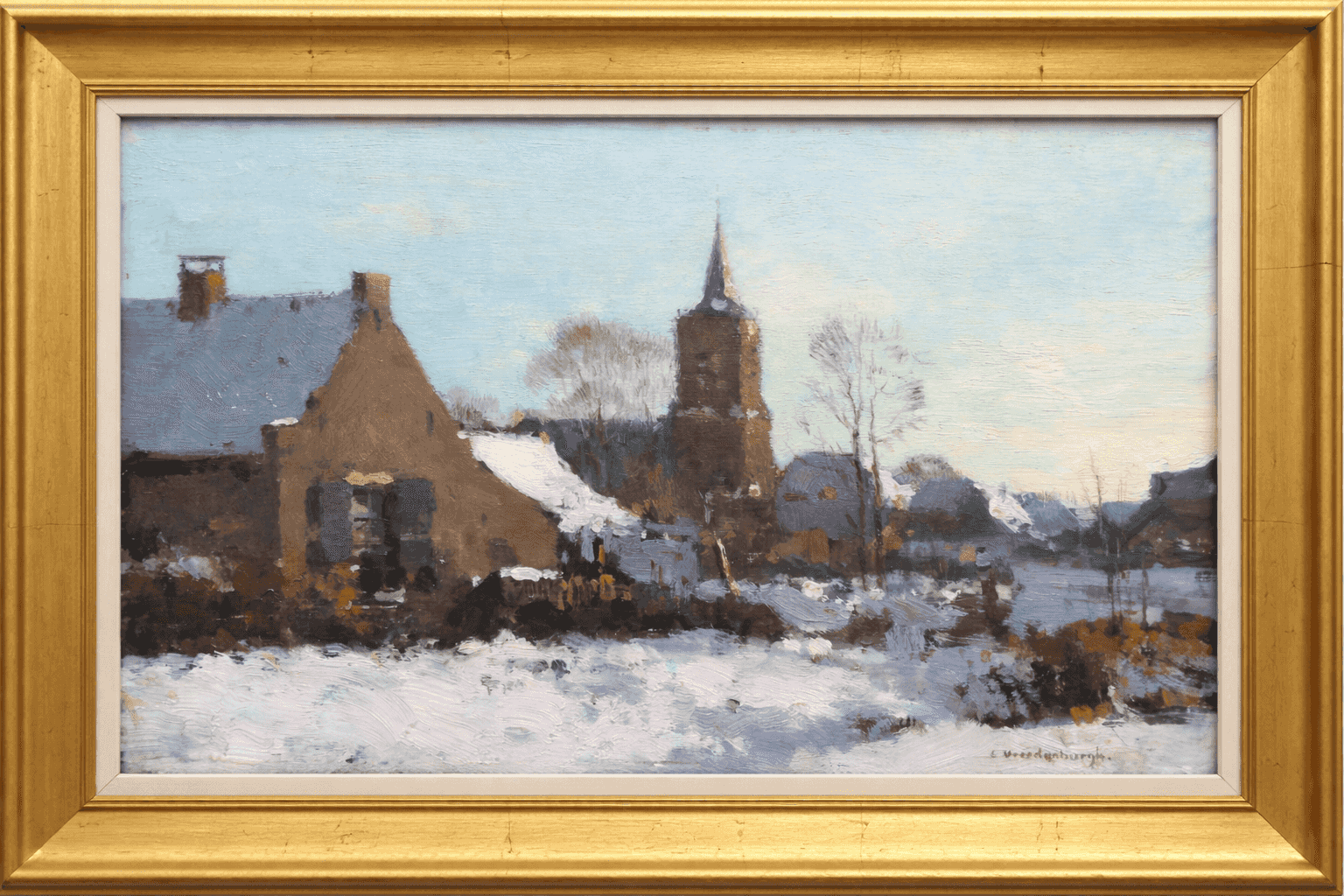 Cornelis Vreedenburgh - Verstild winterlandschap in het dorp Laren (met lijst)