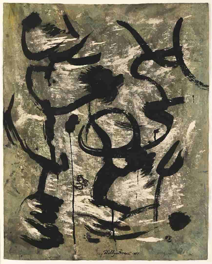 Willy Boers - Abstracte compositie met zwart ui (zonder lijst)